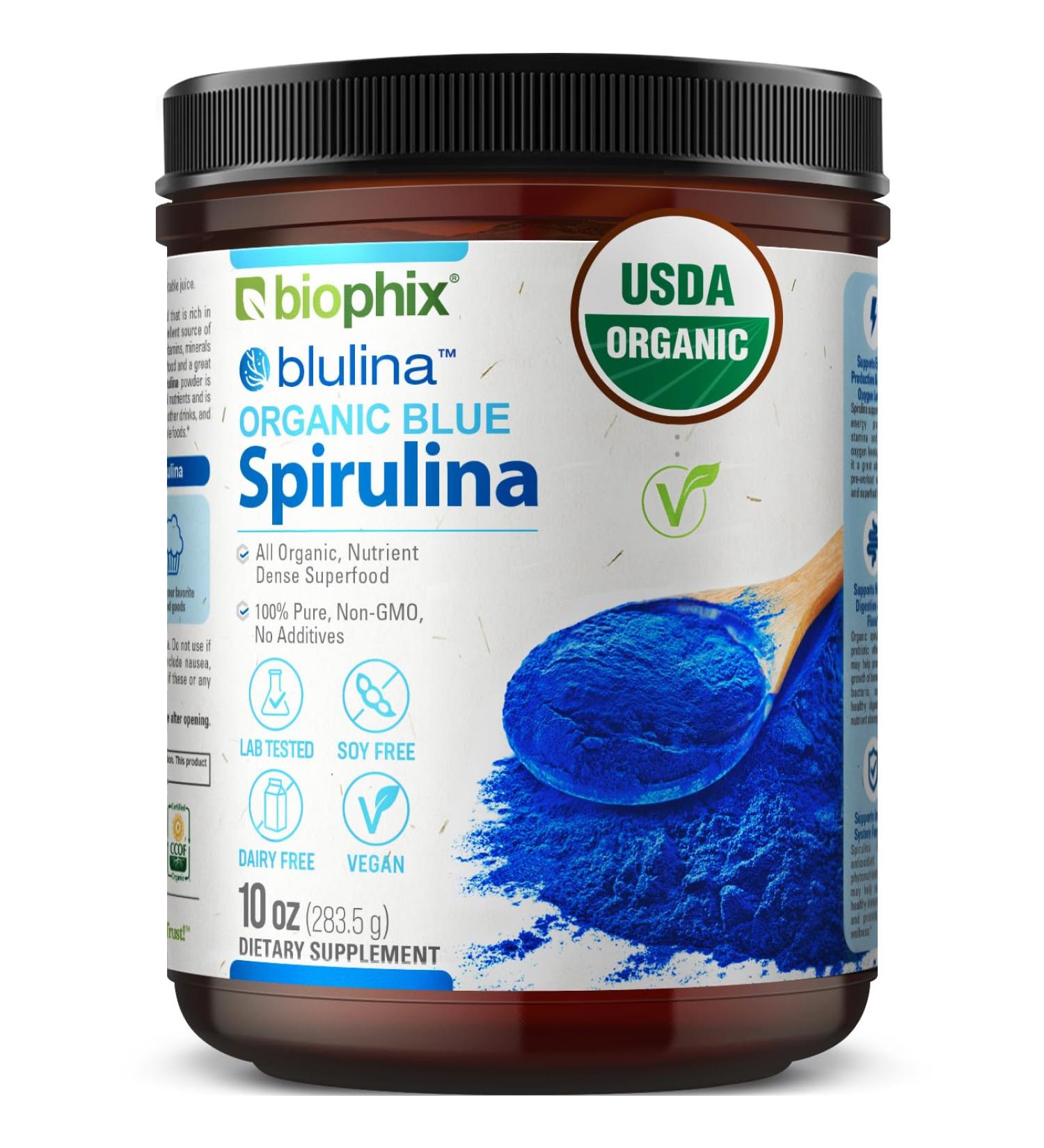 biophix Blue Spirulina Powder Organic Blulina 10 oz - Algae Organic Spirulina Powder 283 Servings - Superfood Supplement - Natural Blue Pigment - Espirulina en Polvo Organica Pura Azul 10 Ounce (Pack of 1) - Buy Online on GoSupps.com
