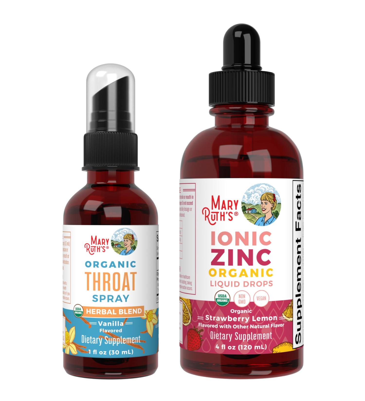 MaryRuth Organics Throat Spray (Vanilla) & Zinc Drops (Strawberry Lemon) | USDA Organic Clean Label Project Verified | Vitamins for Throat Relief Immunity & Overall Health | Vegan Non-GMO - Buy Online on GoSupps.com