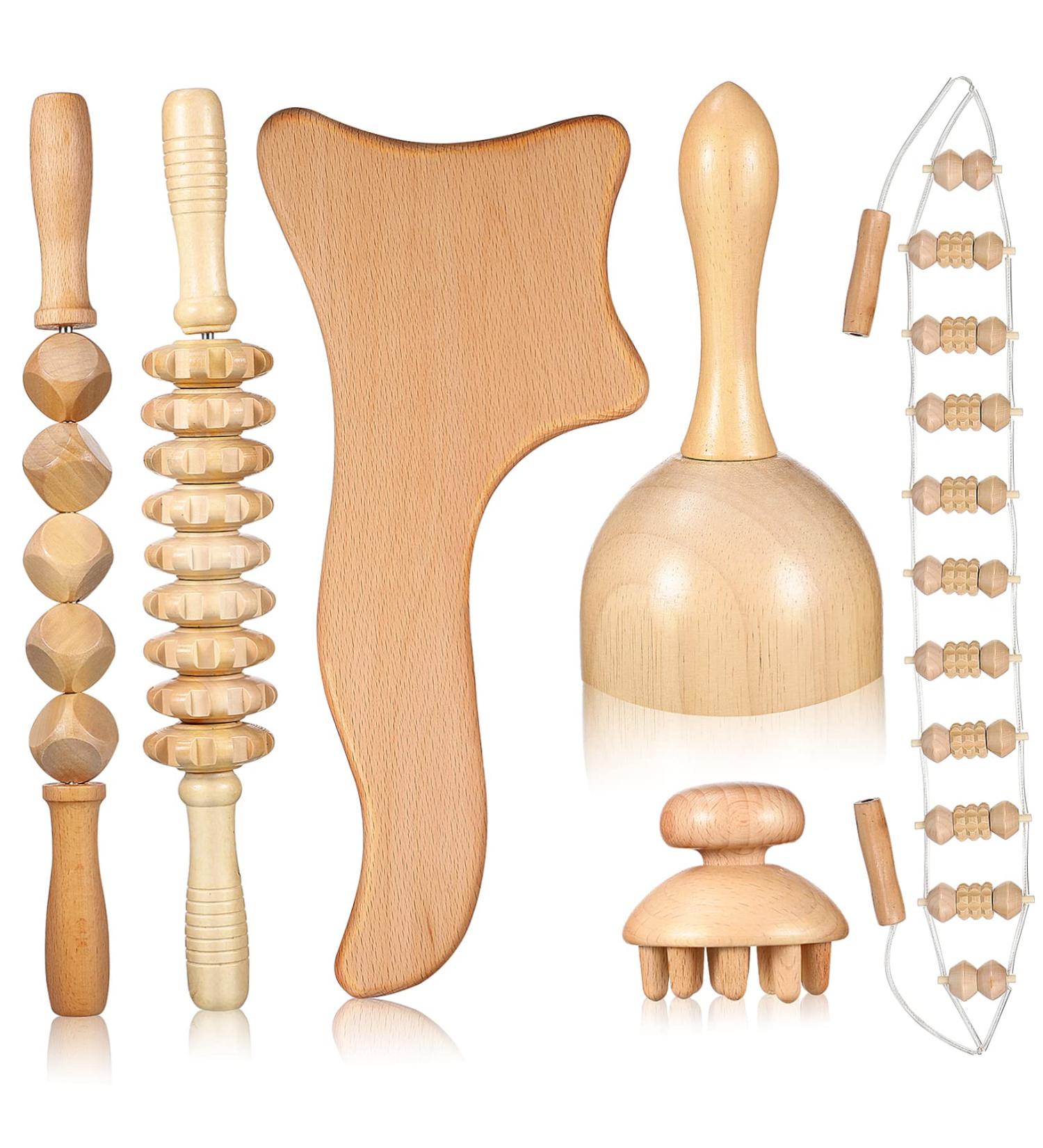 Gleavi 6 STK Massage Tools Set - Swedish Massage Roller Sticks Engraved Cup & Rope Sculptor for Ultimate Relaxation - Buy Online on GoSupps.com