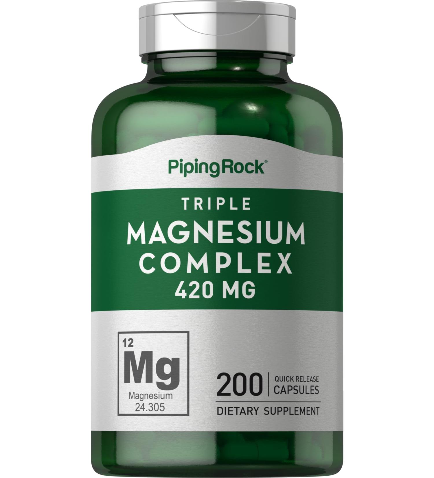Triple Magnesium Complex 420mg | 200 Capsules | Non-GMO Gluten Free Supplement by Piping Rock - Buy Online on GoSupps.com