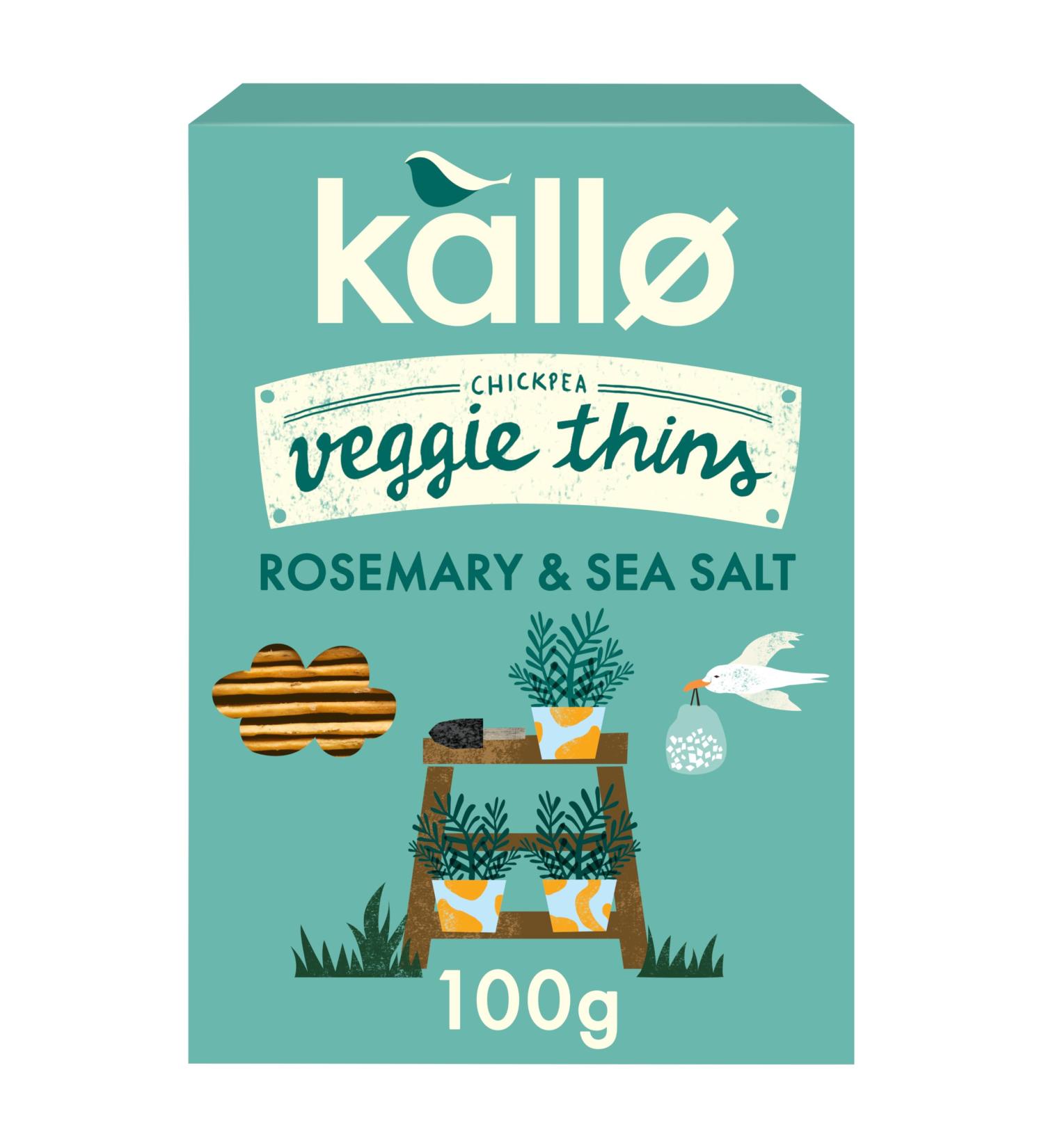 Kallo Rosemary & Sea Salt Veggie Thins Crackers | Healthy Snacks High Fibre Plant Protein Gluten Free & Baked | 100g Single Pack - Buy Online on GoSupps.com