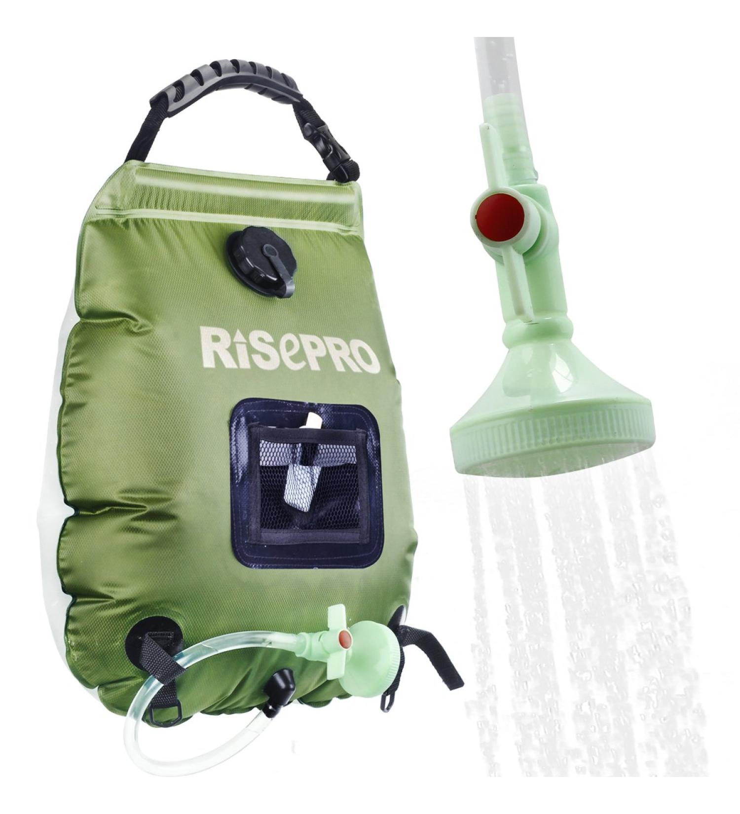RISEPRO 5 Gallon Solar Shower Bag - Premium Camping Shower with Removable Hose and On/Off Switchable Shower Head - 45C Temperature - for Hiking, Climbing, and Summer Camping - Green - Buy Online on GoSupps.com
