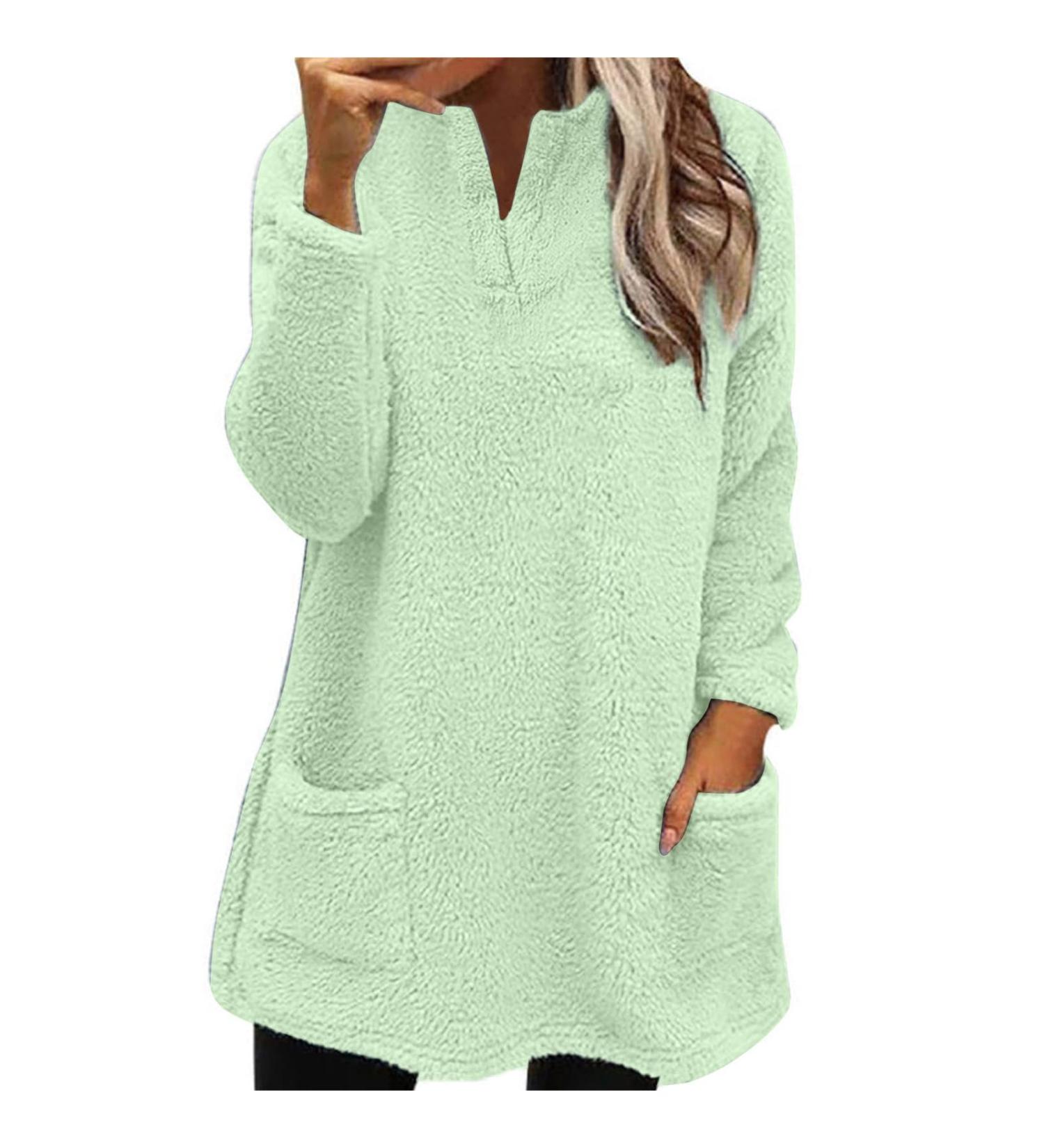 AMhomely Women's Plus Size Double Fleece Hoodie | V Neck Soft Fleece Sweatshirt | Green XL - Buy Online on GoSupps.com