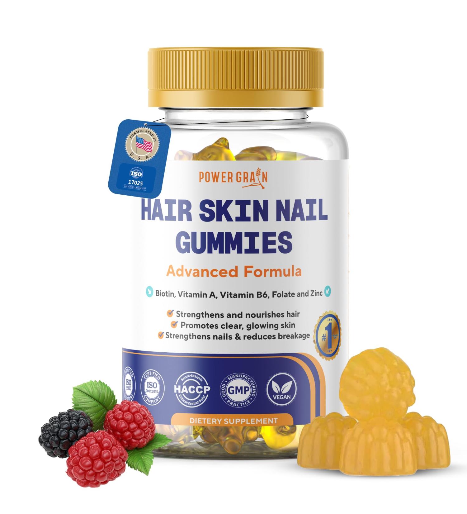 Premium Hair Skin and Nails Gummies 5000 Mcg Biotin Vegan Vitamins for Men & Women Promotes Healthy Hair Growth, Strong Nails, Radiant Skin 10X Extra Strength - Blueberry Flavour - Buy Online on GoSupps.com