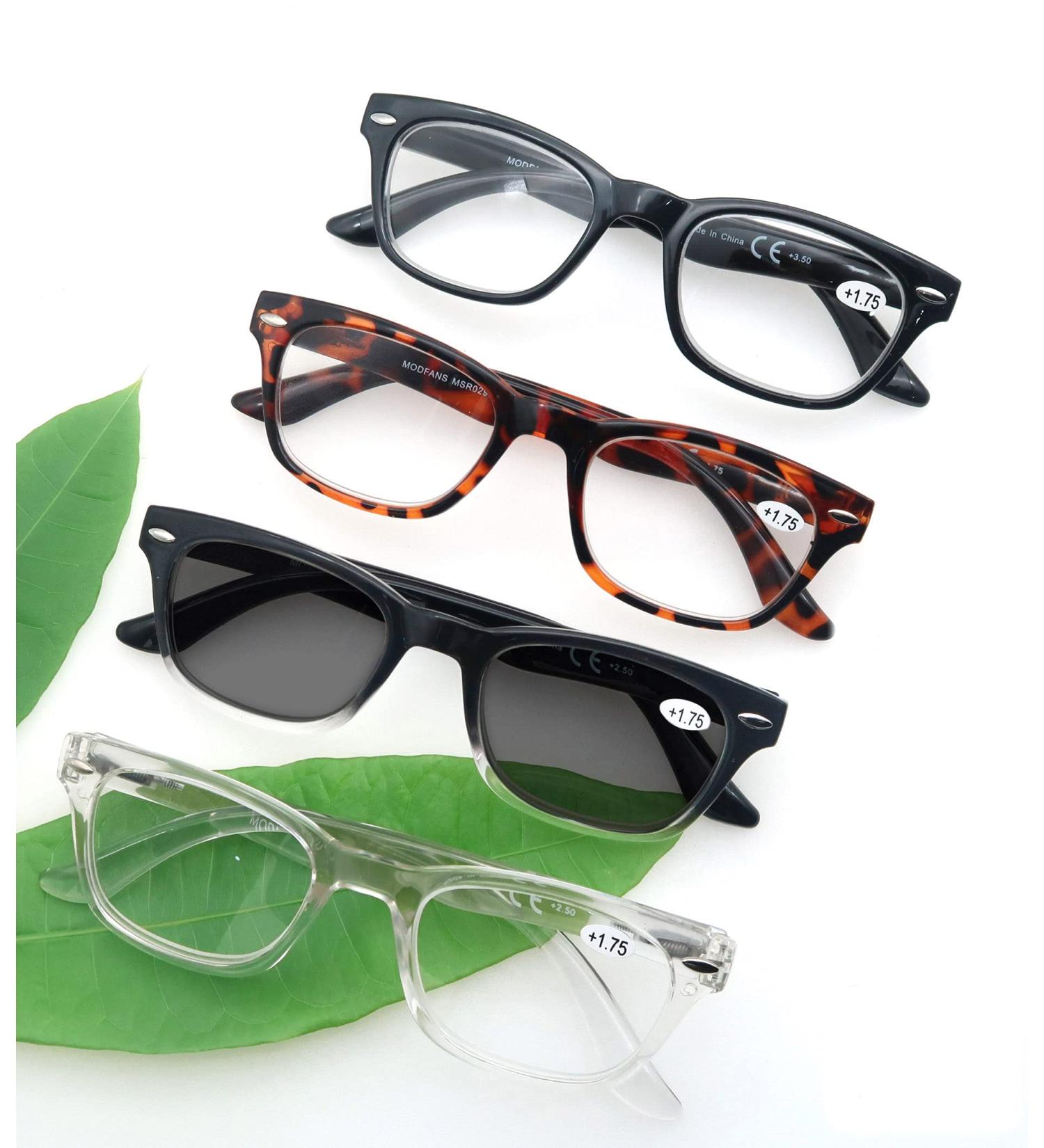 Square Frame Reading Glasses 4 Pack Mix for Women & Men | Sun Readers 1.25x with Spring Hinge & Pouch - Buy Online on GoSupps.com