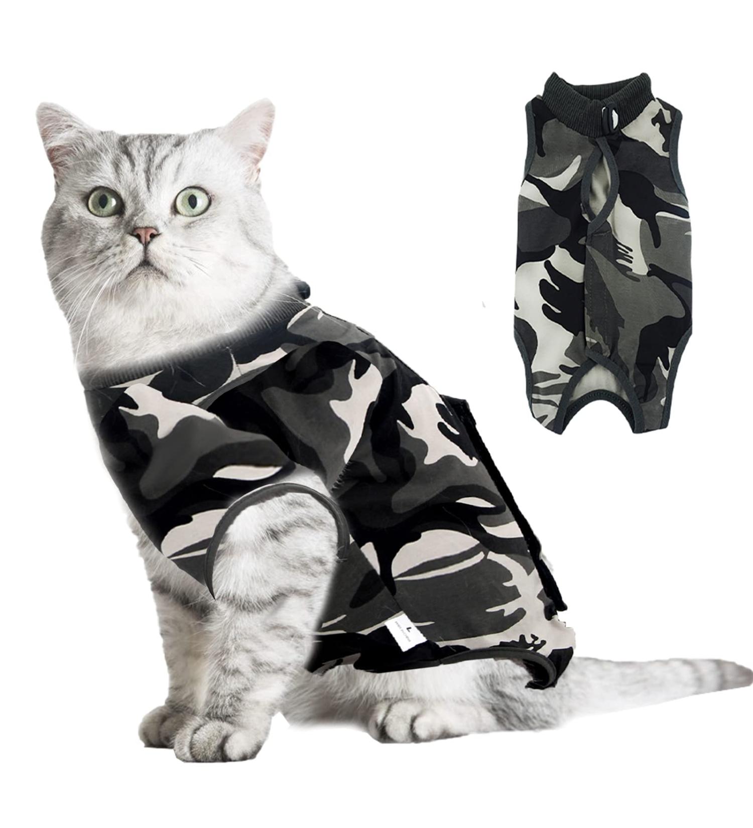 Buy Hipet Cat Surgical Suit - Recovery Vest for Belly Wounds & Skin Diseases | Anti-Licking Onesie | Replacement E-Collar & Cone for Cats (Small Camouflage) - Buy Online on GoSupps.com