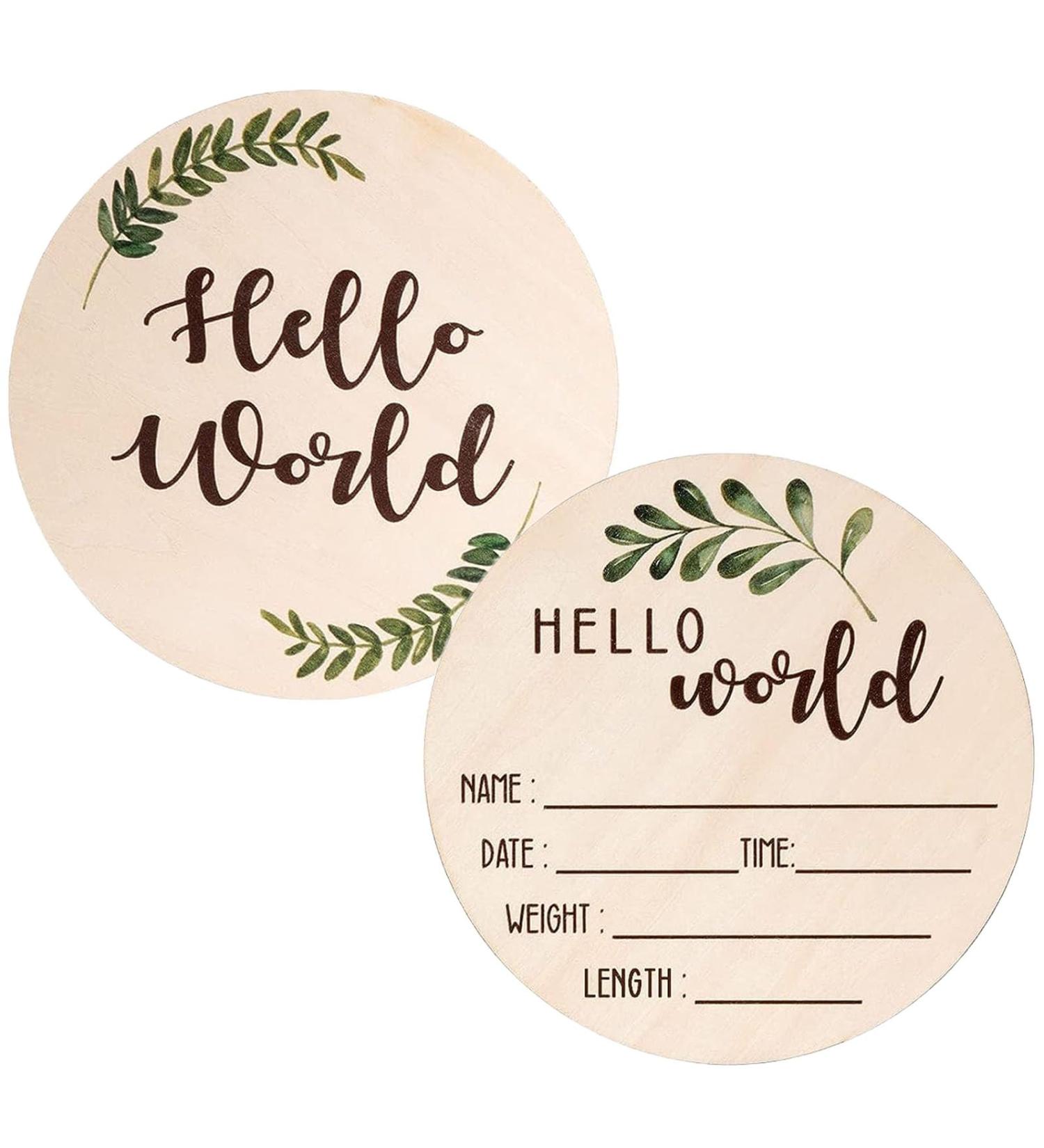 Baby Announcement Sign for Newborn 5.9" Double-Sided Hello World Newborn Name Sign for Hospital Birth Announcement The Perfect Round Wooden Welcome Baby Sign for New Baby Boy Girl Gifts - Buy Online on GoSupps.com