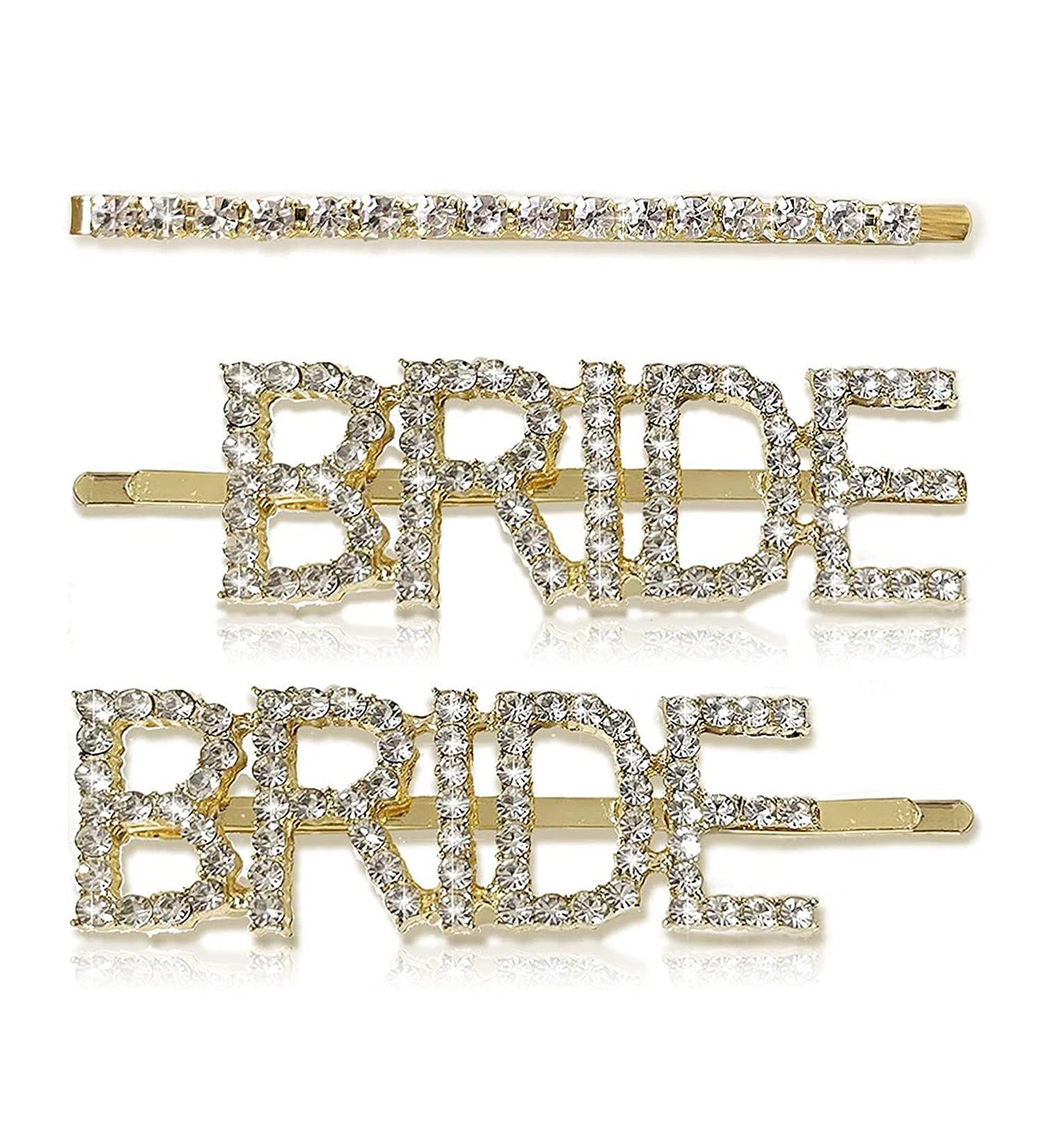 Luckious Brand 3 Pieces Rhinestone Bobby Pin Set with "BRIDE" Lettering Glitter Rhinestone Hair Clips Metal Barrettes - Elegant Crystal Hair Clips for Lady Women Girls (Gold) - Buy Online on GoSupps.com