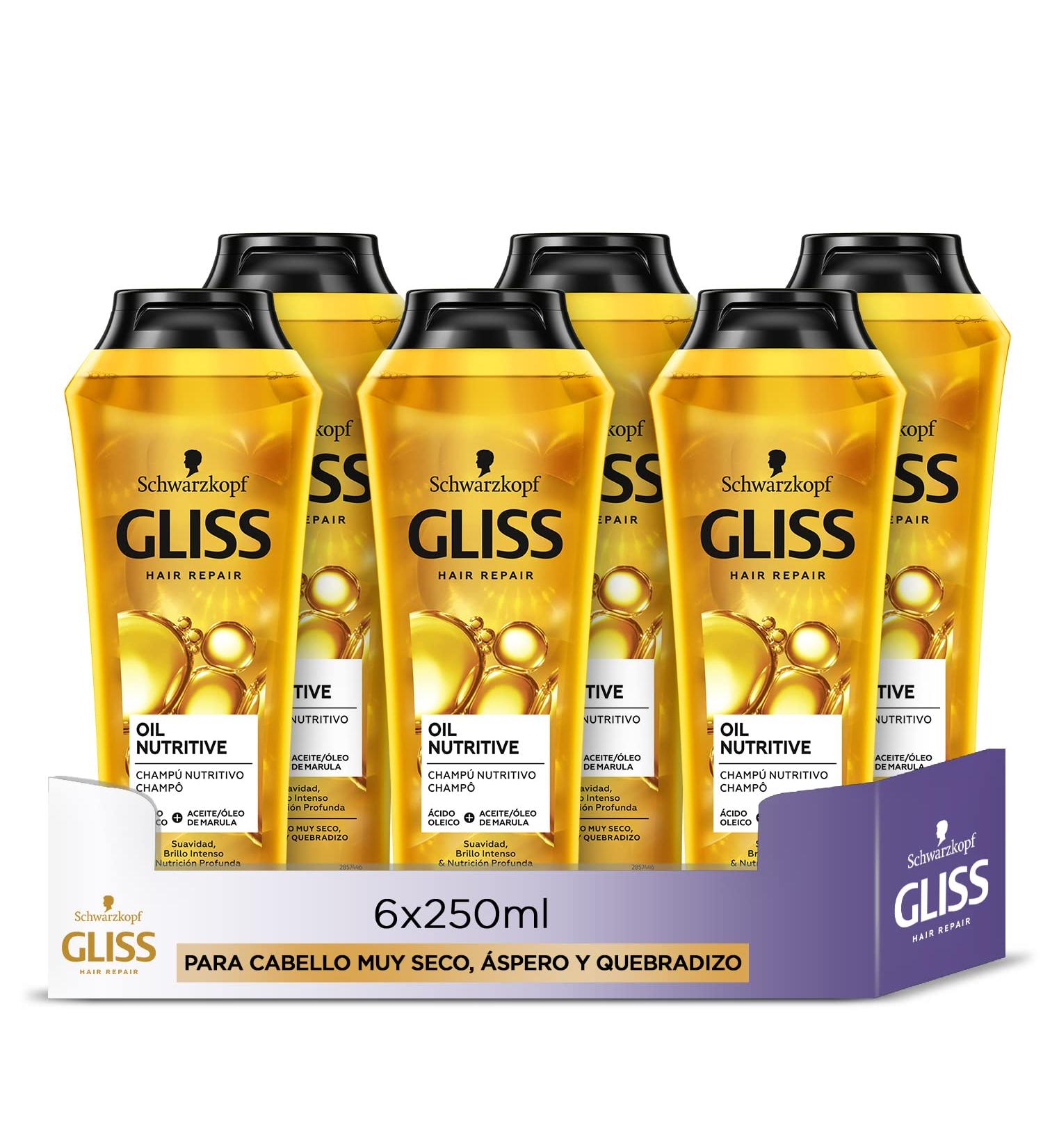  Gliss Gliss - Shampoo for very dry brittle or damaged hair - Oil Nutritive - 6 x 250ml bottles (1500ml) - Nutrition Range - Buy Online on GoSupps.com