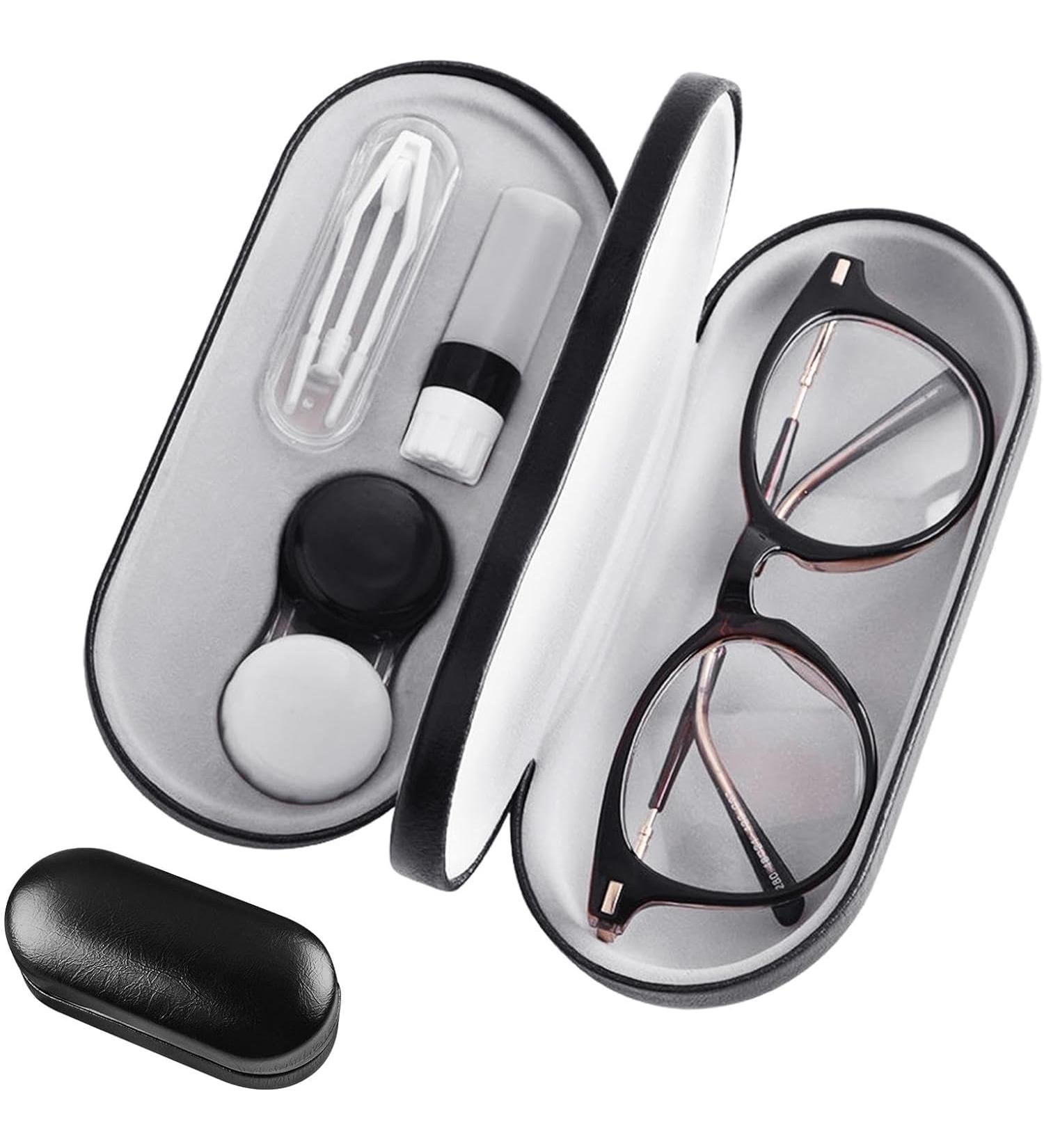 Buy CNZON Double-Sided Portable 2-in-1 Contact Lens & Glasses Case with Mirror Tweezers & Leak-Proof Solution Bottles - Perfect for Travel - Buy Online on GoSupps.com