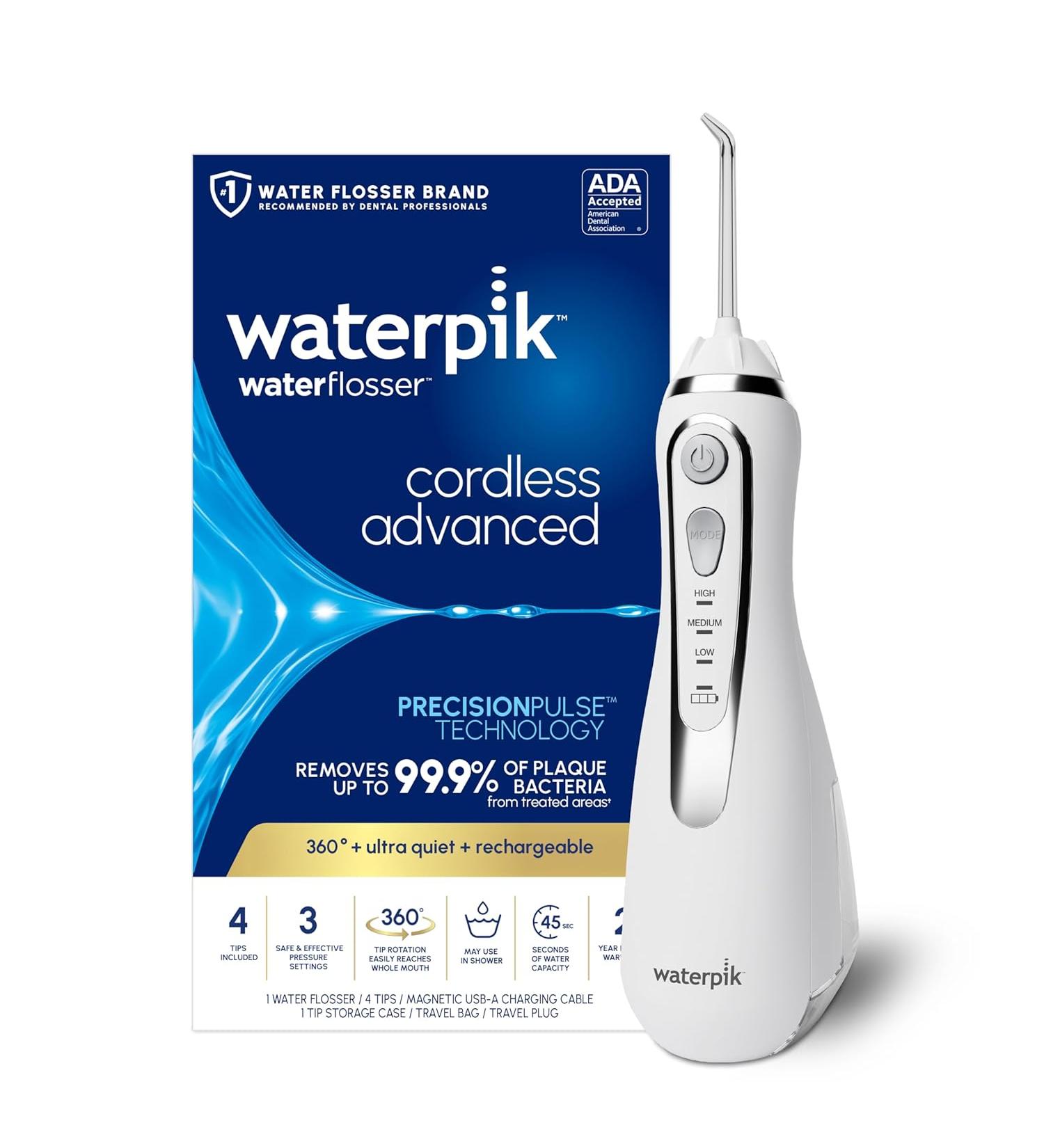 Waterpik Cordless Advanced Water Flosser - ADA Accepted, Rechargeable & Portable - White WP-560 - Buy Online on GoSupps.com
