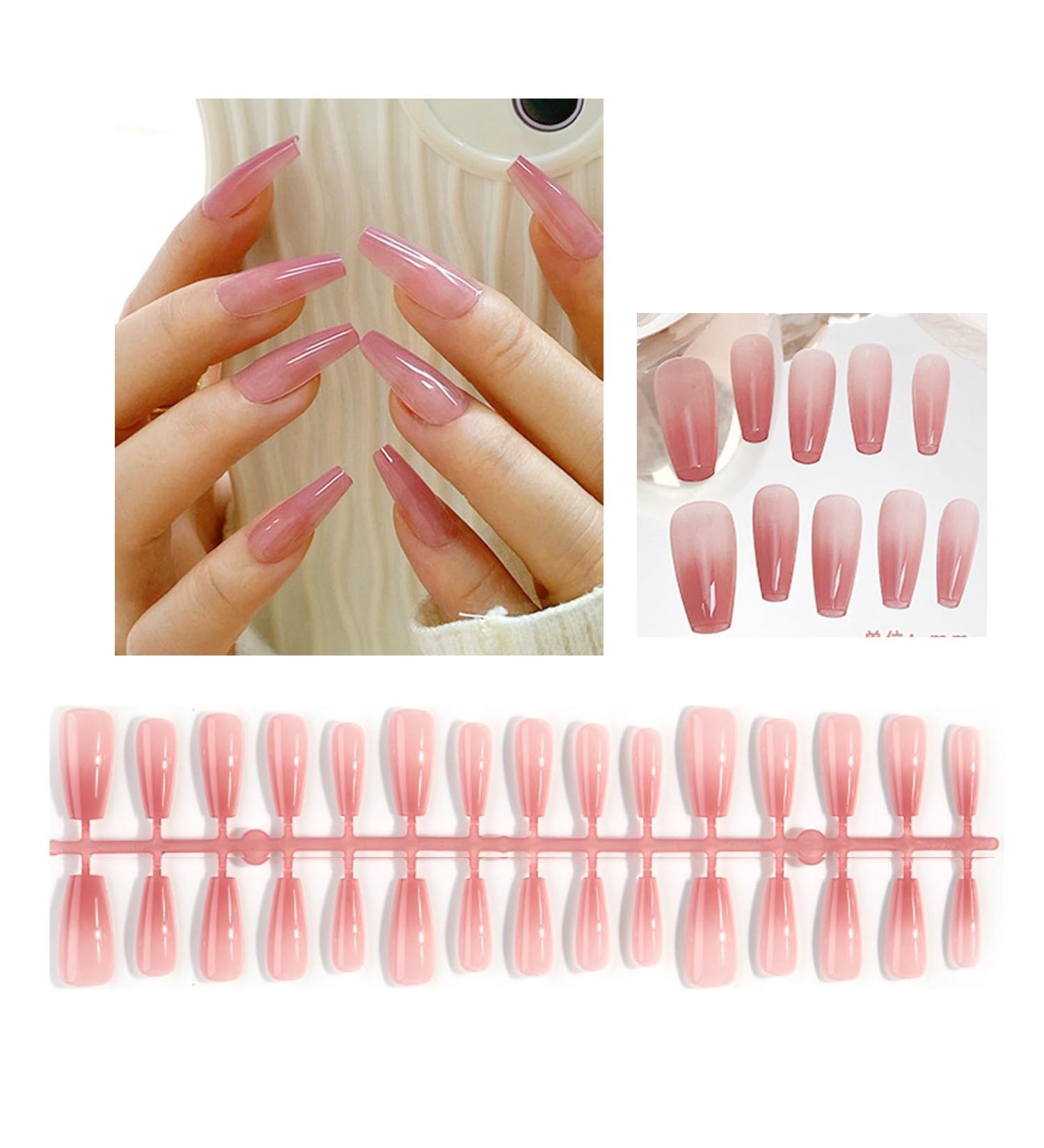 FEIlei 30Pcs Long Press on Nails Coffin French Fake Nails Tip Gradient Acrylic Nails Glossy False Nails for Women Girls - Buy Online on GoSupps.com