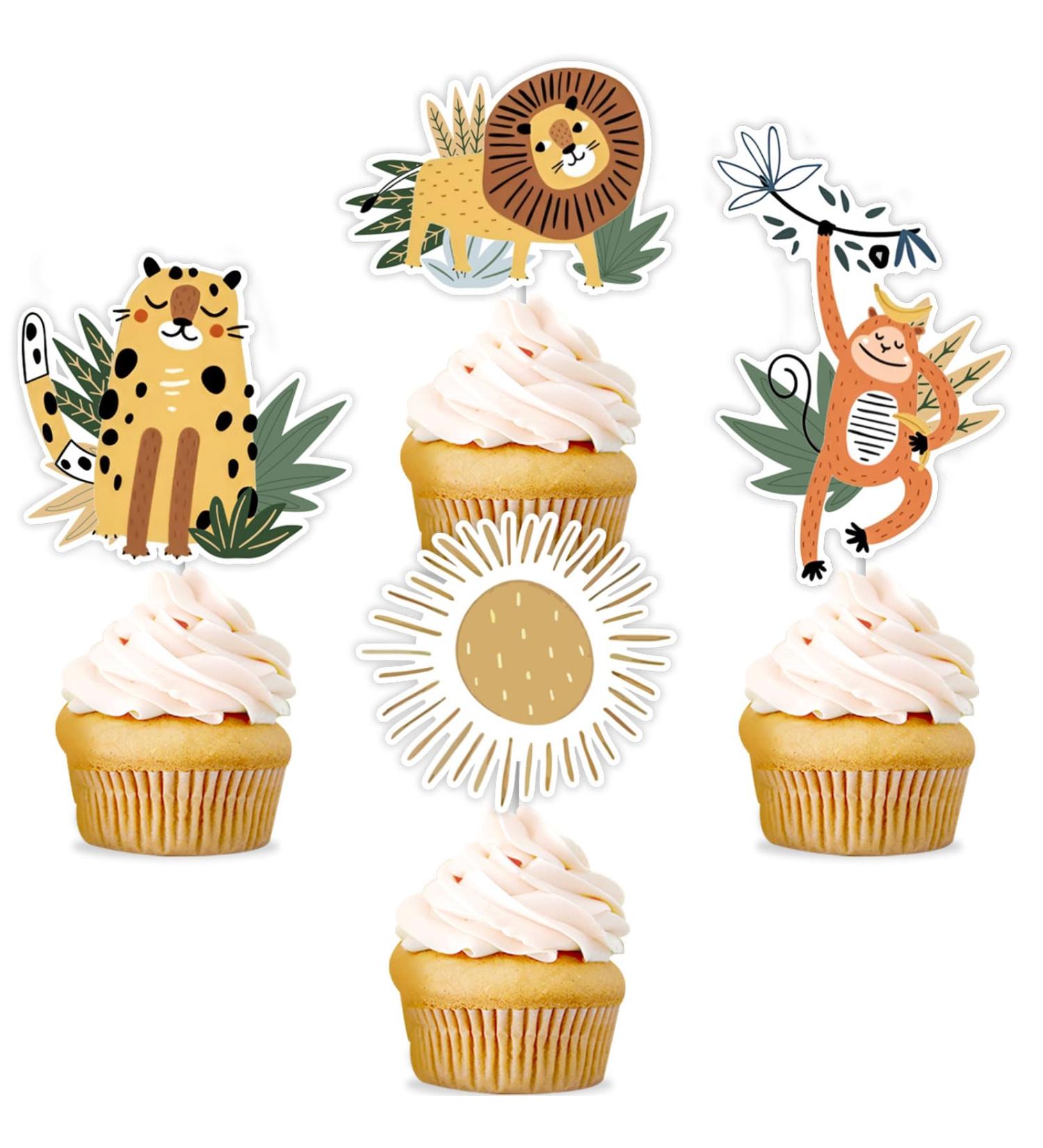 24pcs Jungle Safari Animal Cupcake Toppers Boho Wild Animal Cupcake Picks Decoration Retro Jungle Safari Boho Theme Baby Shower Birthday Party Supplies - Buy Online on GoSupps.com