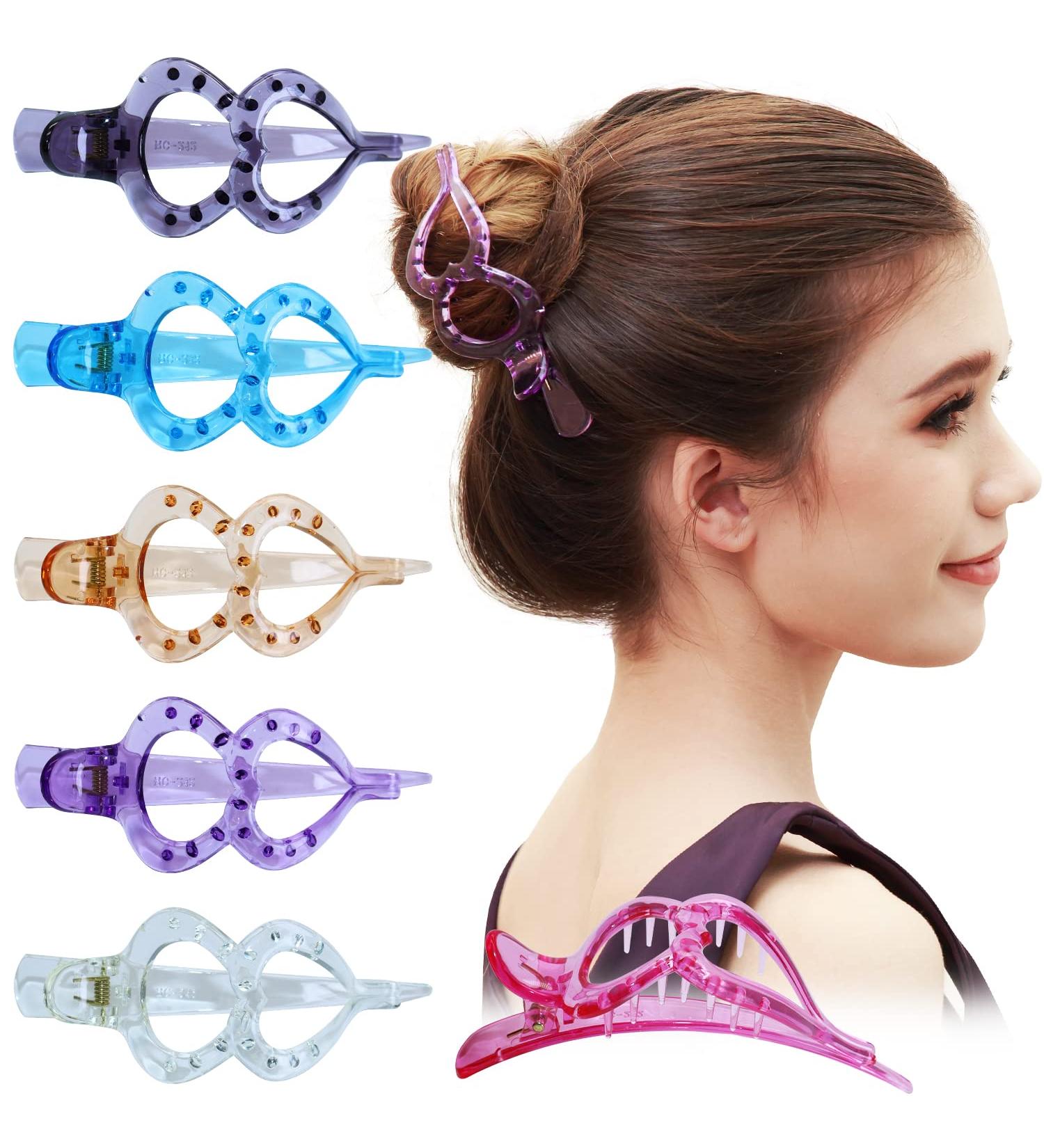 RC Roche Ornament 6 Pcs French Concord Double Eyelet Barrette - No Slip Strong Grip Hair Clips Pins for Women and Girls - Large Transparent Multicolor - Pack of 6 - Buy Online on GoSupps.com