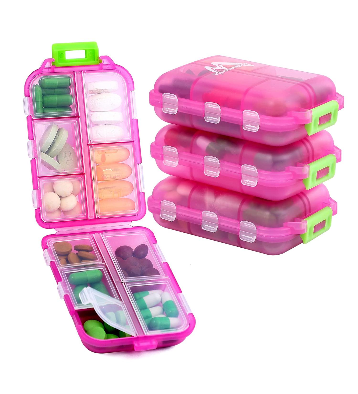 4 Pack Tablet Box - Weekly Pill Organizer with 10 Compartments | Easy Open Medication Box (Pink) by Muchengbao - Buy Online on GoSupps.com