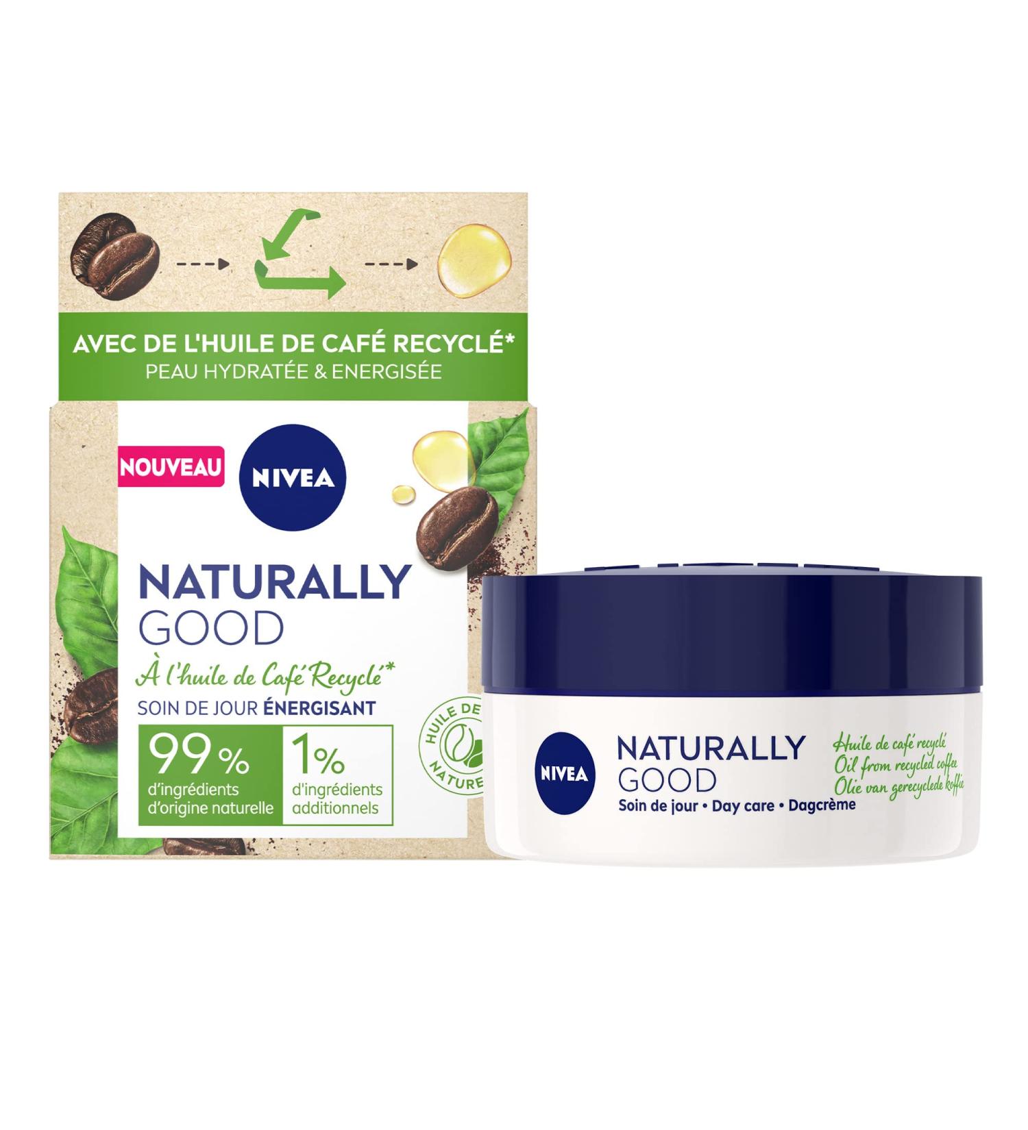 NIVEA NATURALLY GOOD Energizing Day Cream with Recycled Coffee Oil (1 x 50 ml) Moisturizing Face Cream Natural care with vegan formula for energized skin - Buy Online on GoSupps.com