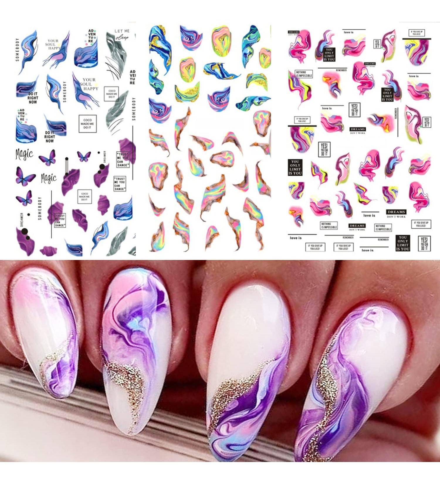 Colorful 3D Self-Adhesive Nail Art Sticker Decal Set - Halo Dye Design for Women | DIY Nail Art Decoration | Acrylic Supplies - 3 Sheets - Buy Online on GoSupps.com