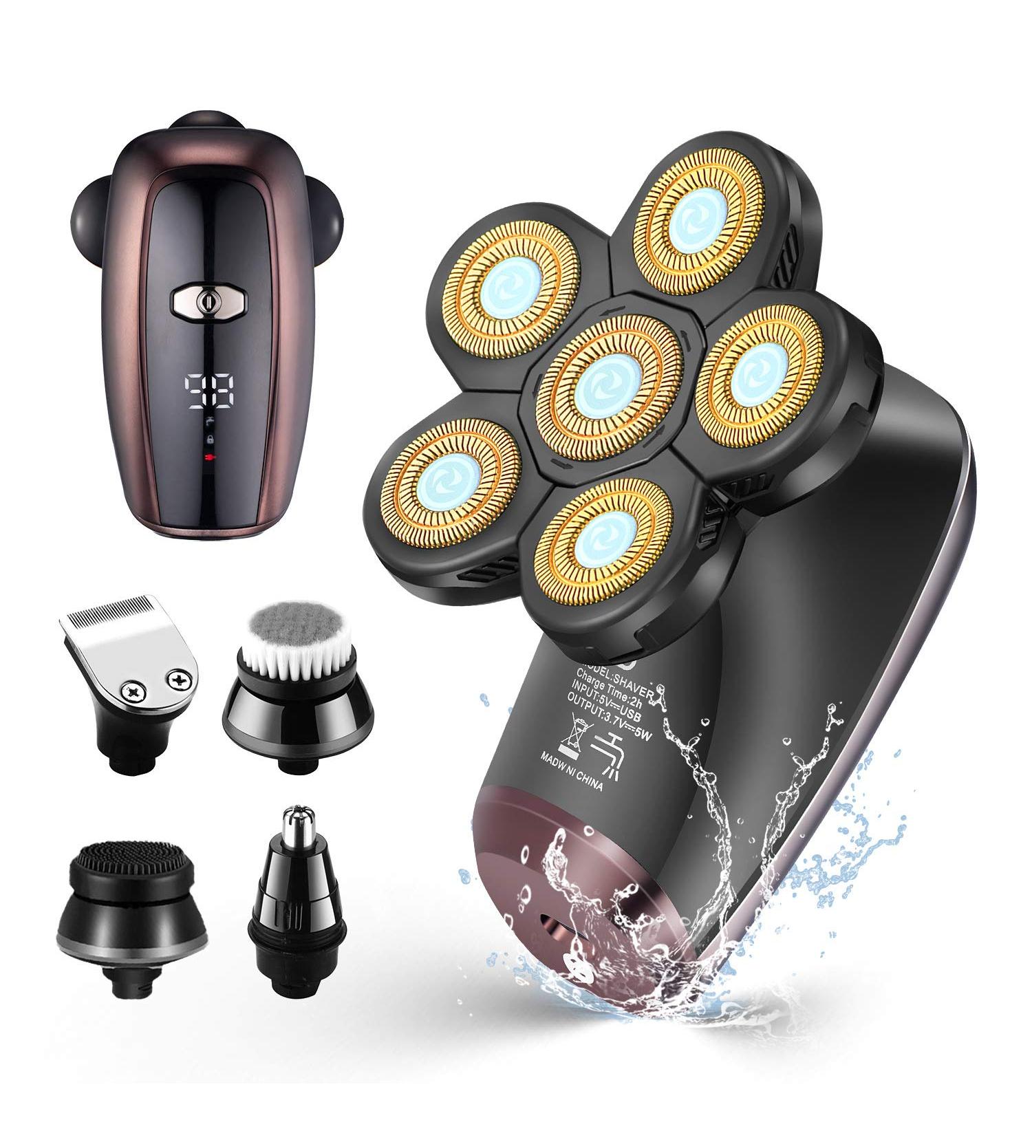5 in 1 Electric Razor for Men - Wet/Dry Bald Head Shaver - Cordless Rechargeable Face and Head Shavers - Waterproof Grooming Kit with LED Display - Buy Online on GoSupps.com