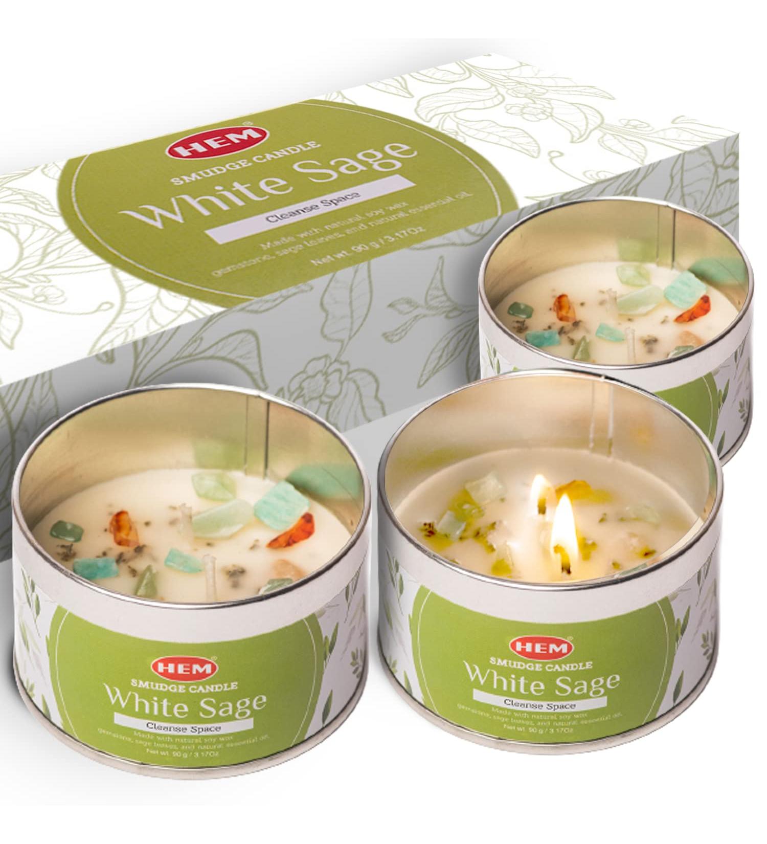 White Sage Candles for Cleansing - Natural Soy 9.5 Oz with Crystals | Long Lasting 50 hrs | Perfect Spiritual Gift for Smudging - Buy Online on GoSupps.com