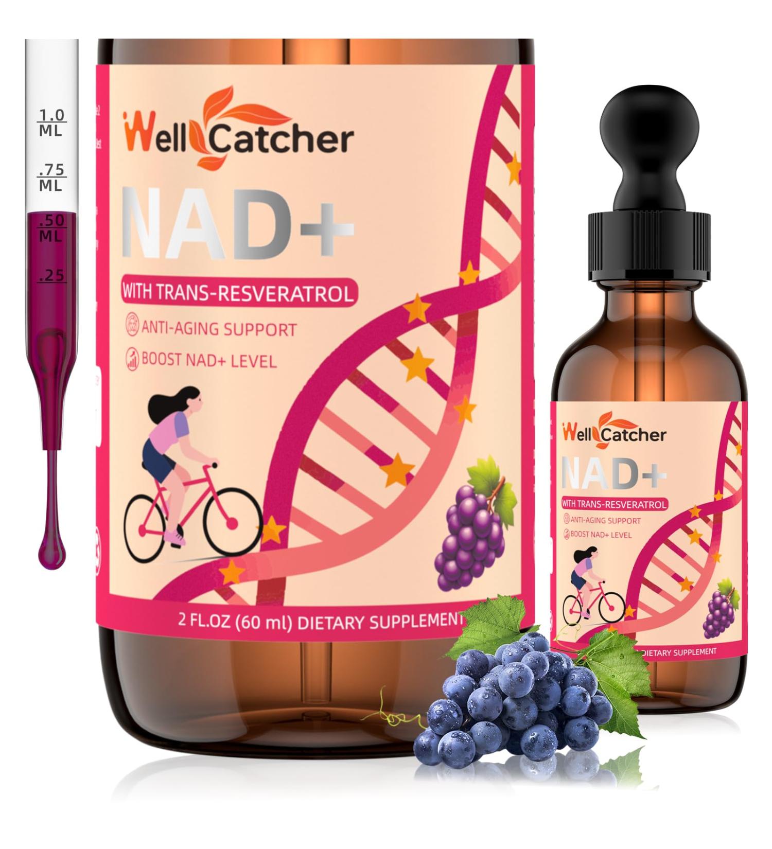 NAD+ Liquid Supplement for Women Men: NAD+ Resveratrol Drops with Grape Seed Extract CoQ10 Zinc Vitamin B2 Nicotinamide Riboside Support Energy Anti-Aging & Heart Health Grape Flavor 30 Servings - Buy Online on GoSupps.com