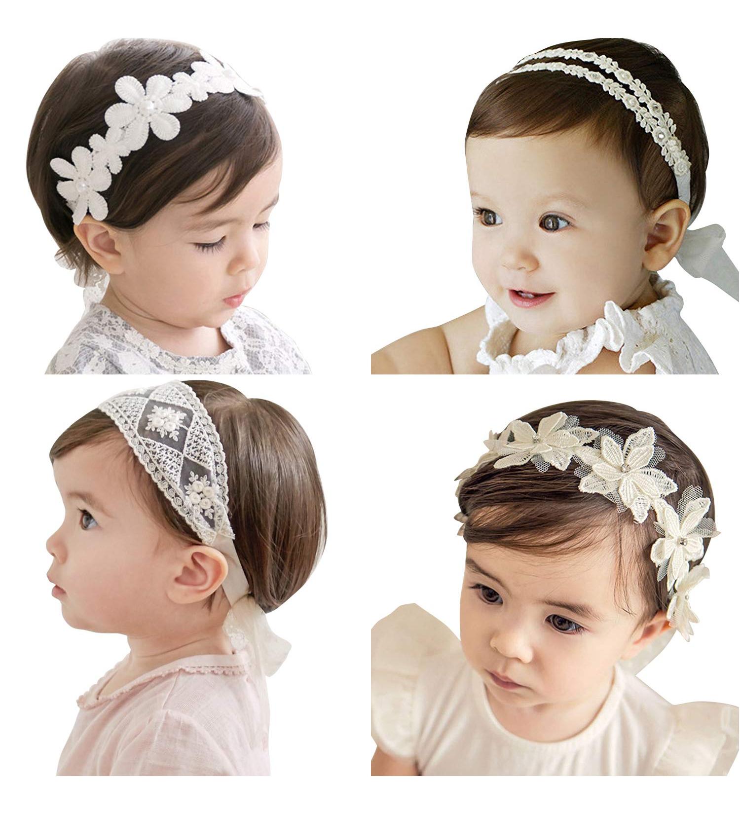 4 Pcs Baby Girl Headbands with Grosgrain Ribbon Faux Leather Stars - White - Buy Online on GoSupps.com