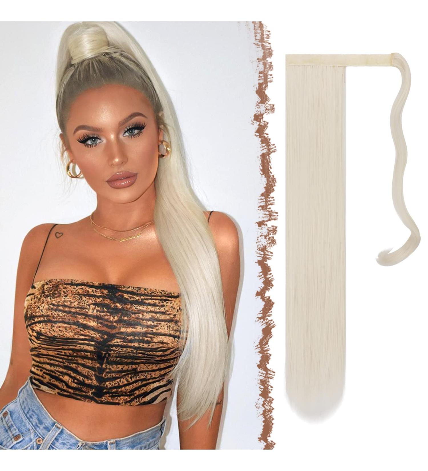 Platinum Blond 60 cm Synthetic Hair Extensions - Long Smooth Ponytail Braid for Women & Girls - Buy Online on GoSupps.com