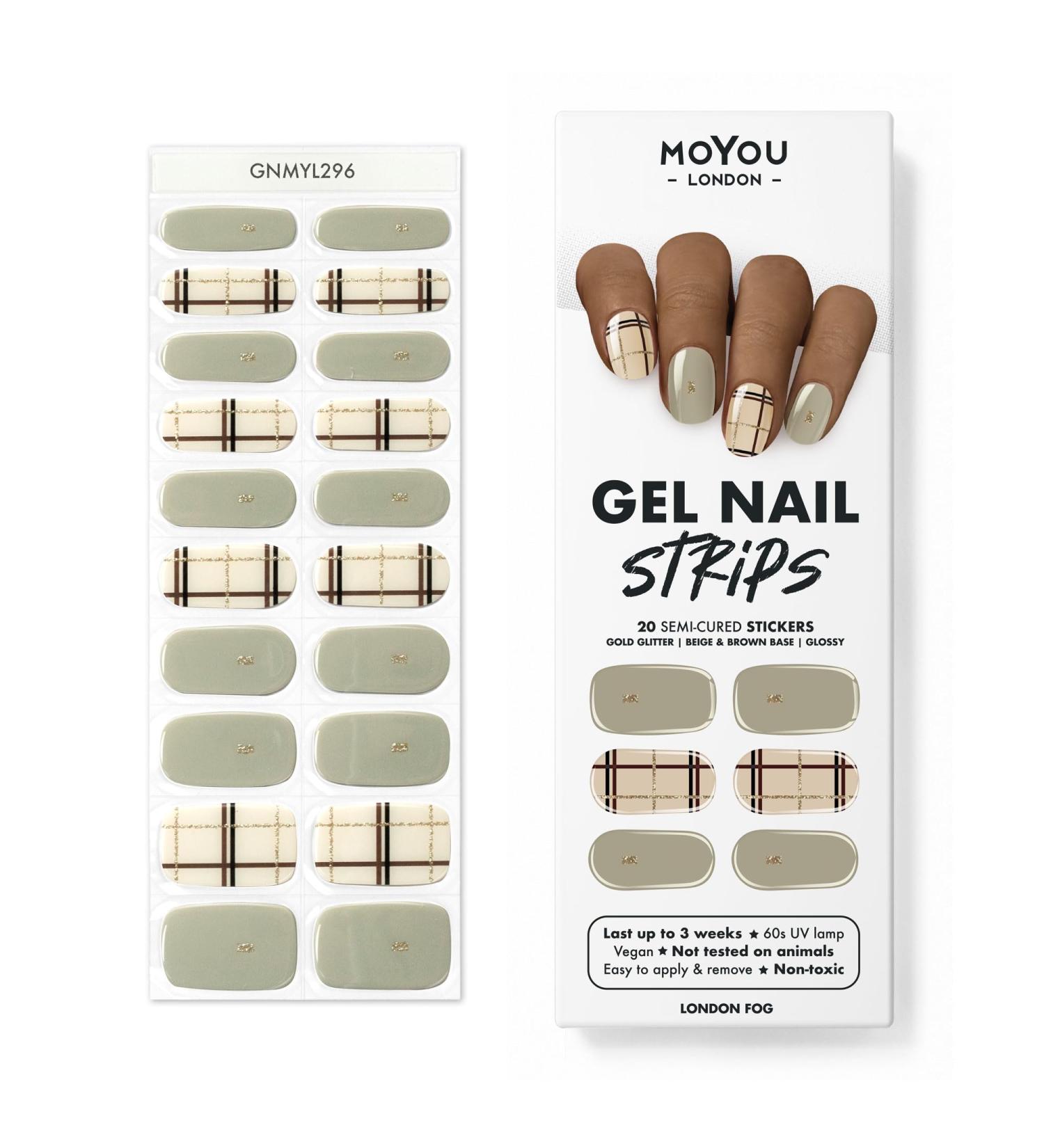 MOYOU LONDON Semi-Cured UV Gel Strips - 20 Pieces - Gel Nail Foils UV Curing for Salon Quality Manicure - London Fog