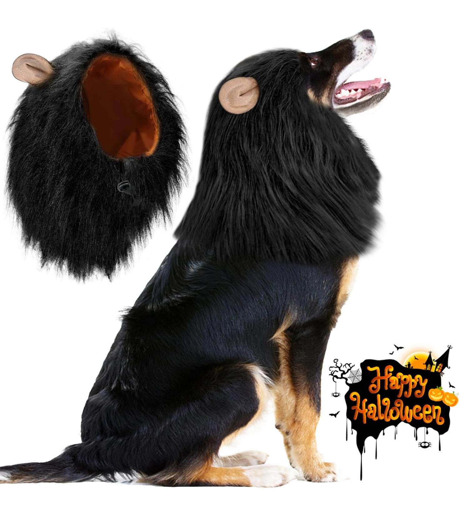 Vivifying Lion Mane Dog Costume - Adjustable Halloween Wig with Ears for Medium & Large Dogs (Black) - Buy Online on GoSupps.com
