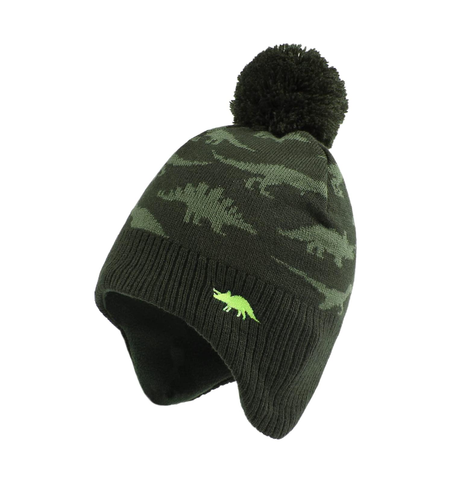 XIAOHAWANG Knitted Baby Hat - Winter Beanie with Fleece Lining and Pompom - Army Green - Ages 2-4 Years - Buy Online on GoSupps.com