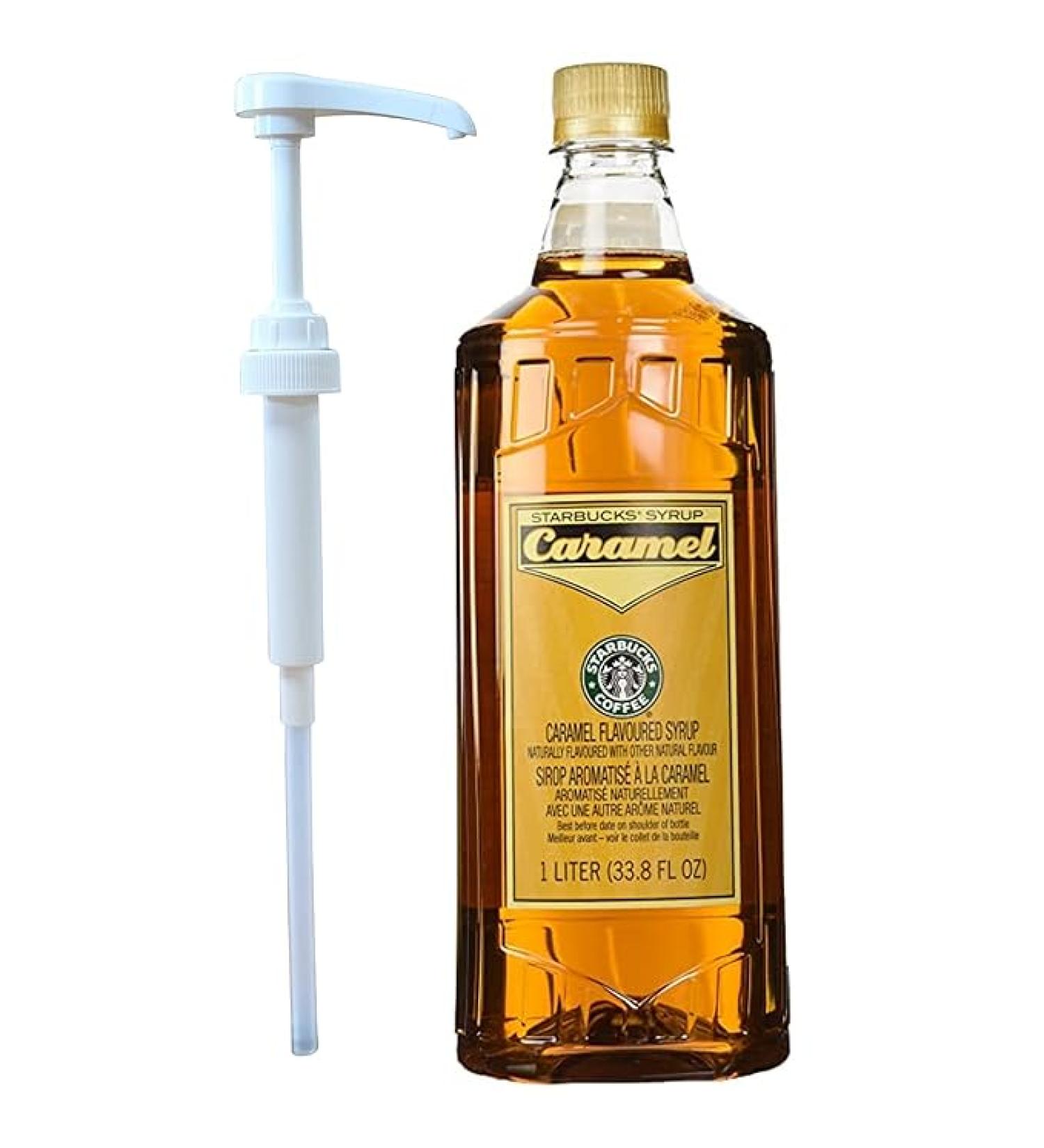 Starbucks Authentic Flavoring Syrup for Coffee and Tea with White Pump (Caramel), 33.8 Fl Oz (Pack of 1)