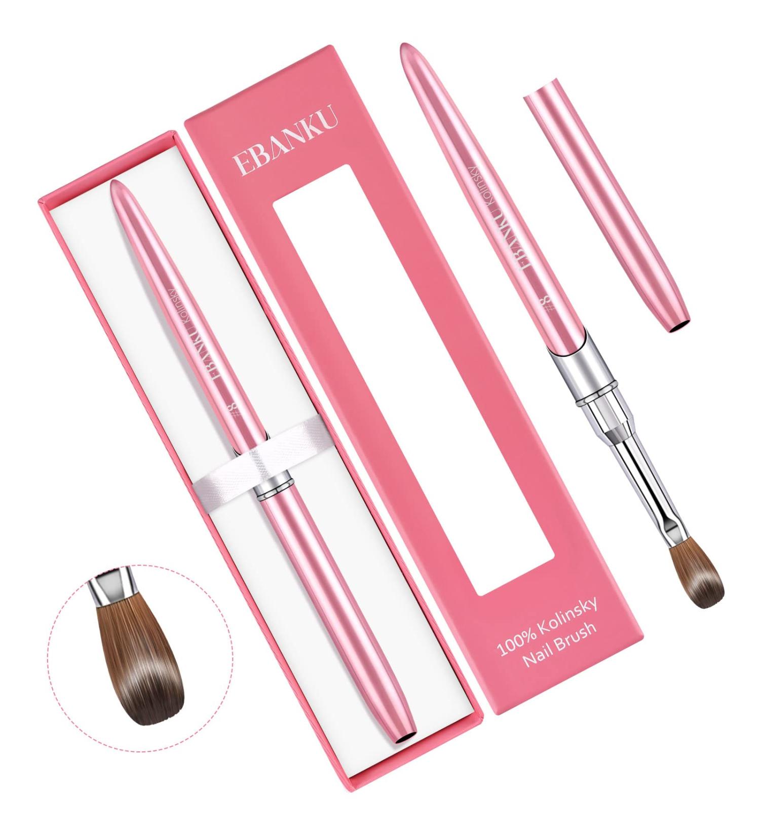 EBANKU Pure Kolinsky Acrylic Nail Brush Size 8 - Rose Gold Metal Handle, Professional Nail Art Painting Brush for Women - Buy Online on GoSupps.com
