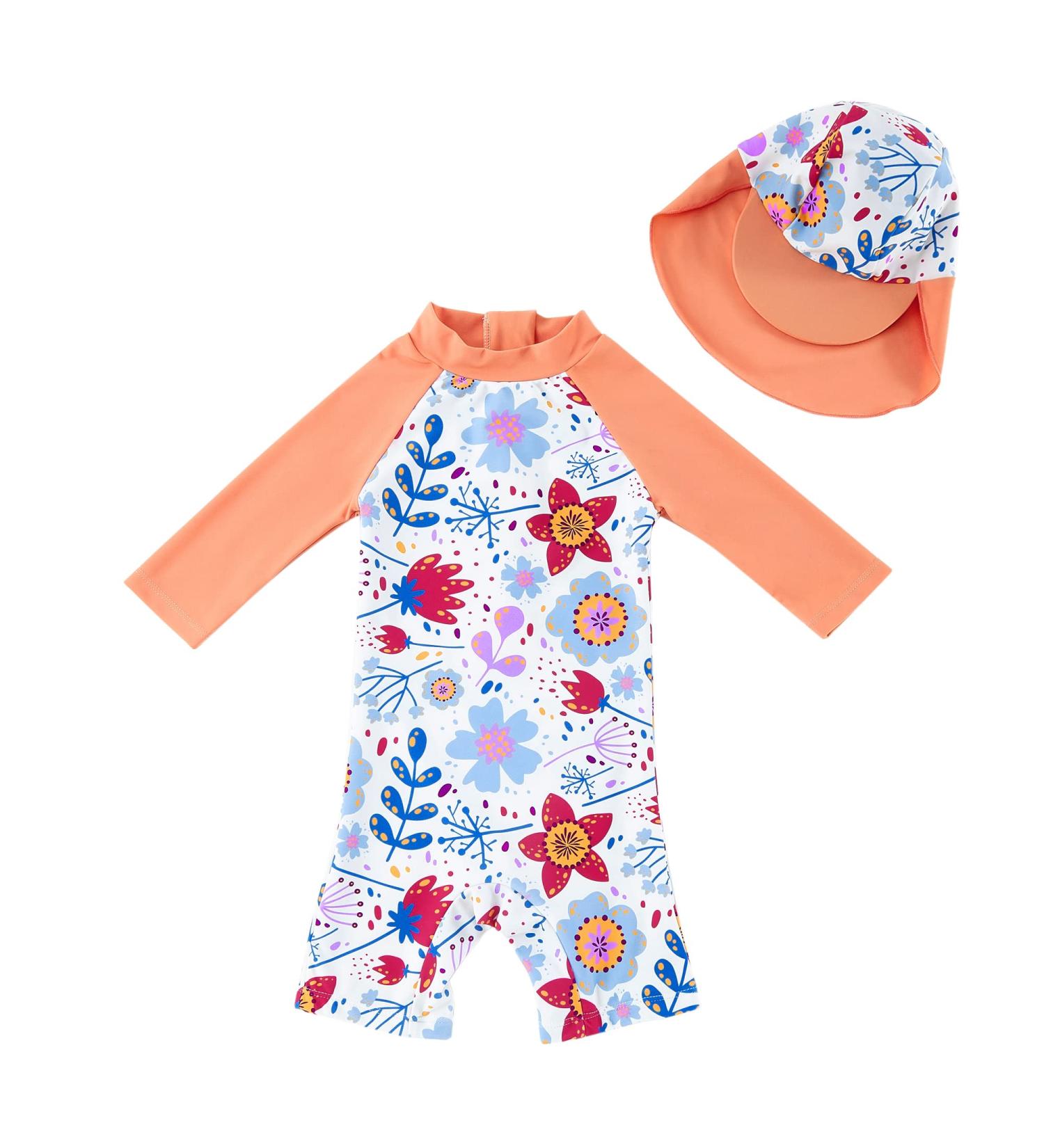 Baby Girl One Piece Swimwear Set with Sun Hat | UPF 50+ Sunflower Toddler Swimsuit 9-12 Months - Buy Online on GoSupps.com