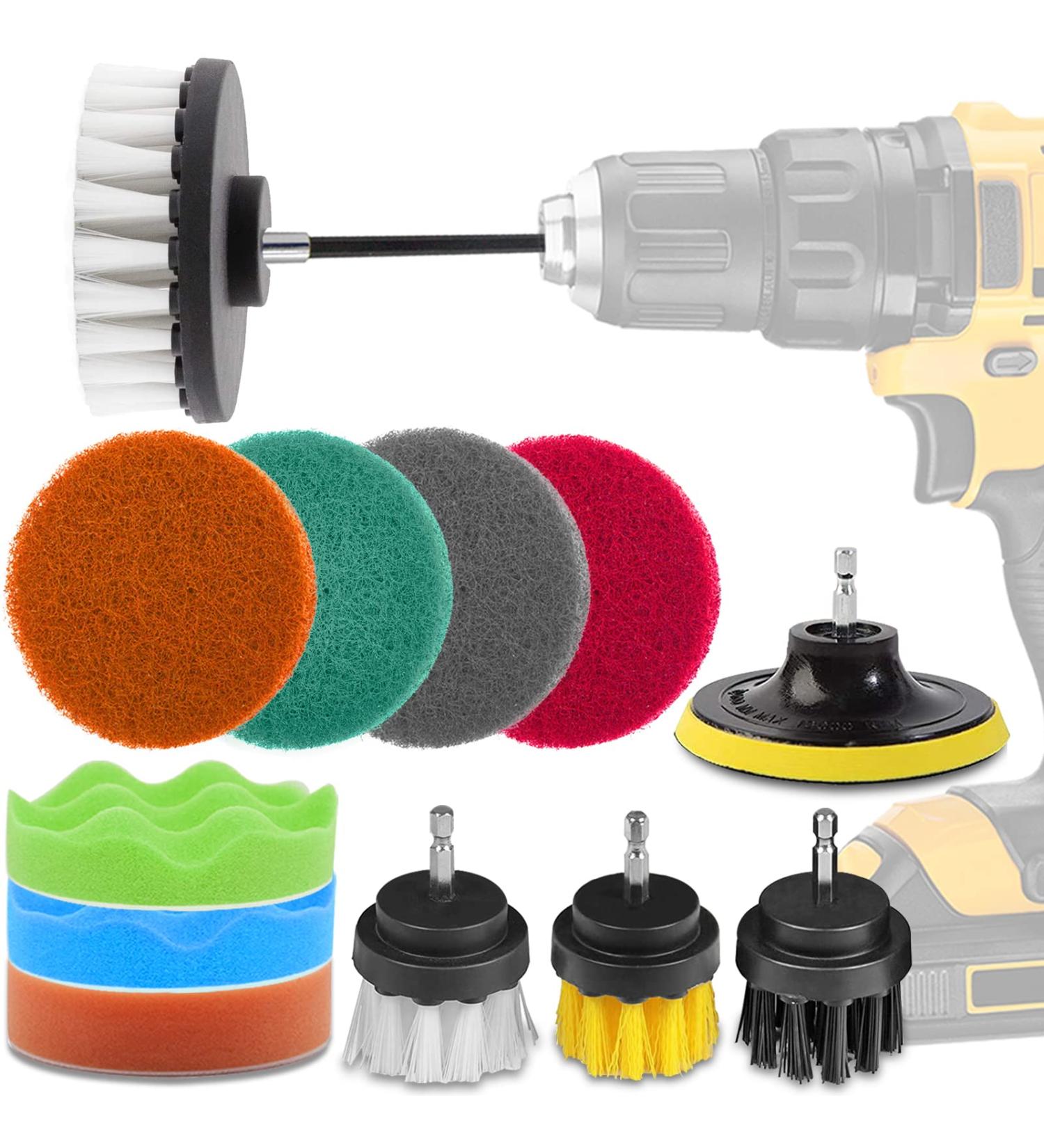 Drill Brush Attachments Set FONSWEA 14-Piece Drill Brush Set for Cleaning Power Scrubber Brush Scrub Pads and Sponge Kit with Extend Attachment for Tiles Corners Kitchen Car Carpet Bathroom Shower Type E 14 Pcs - Buy Online on GoSupps.com