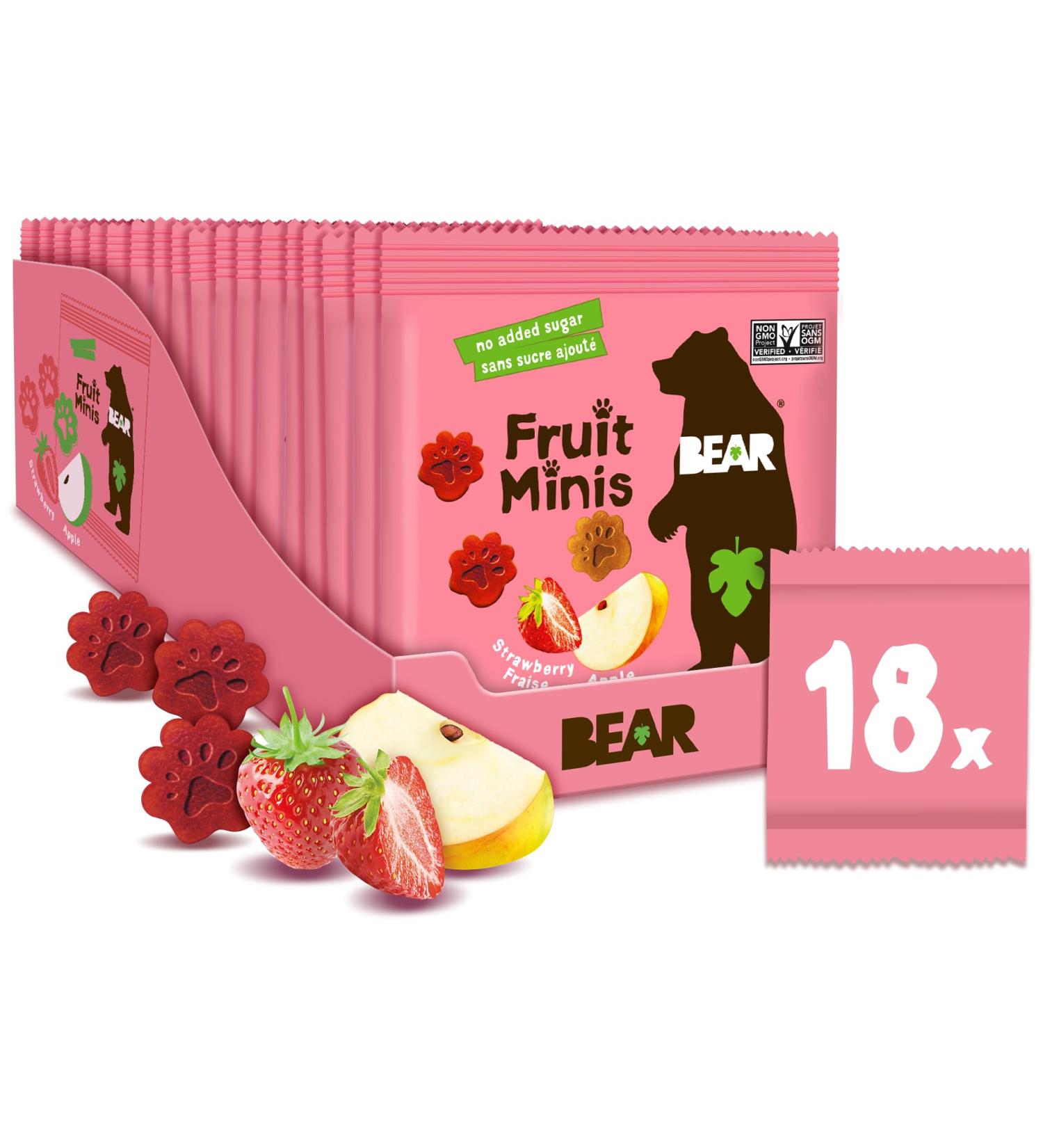 BEAR Fruit Minis DUO 18 Packs per Box- Healthy Fruit Snacks Apple & Strawberry Flavour 100 Grams - Buy Online on GoSupps.com
