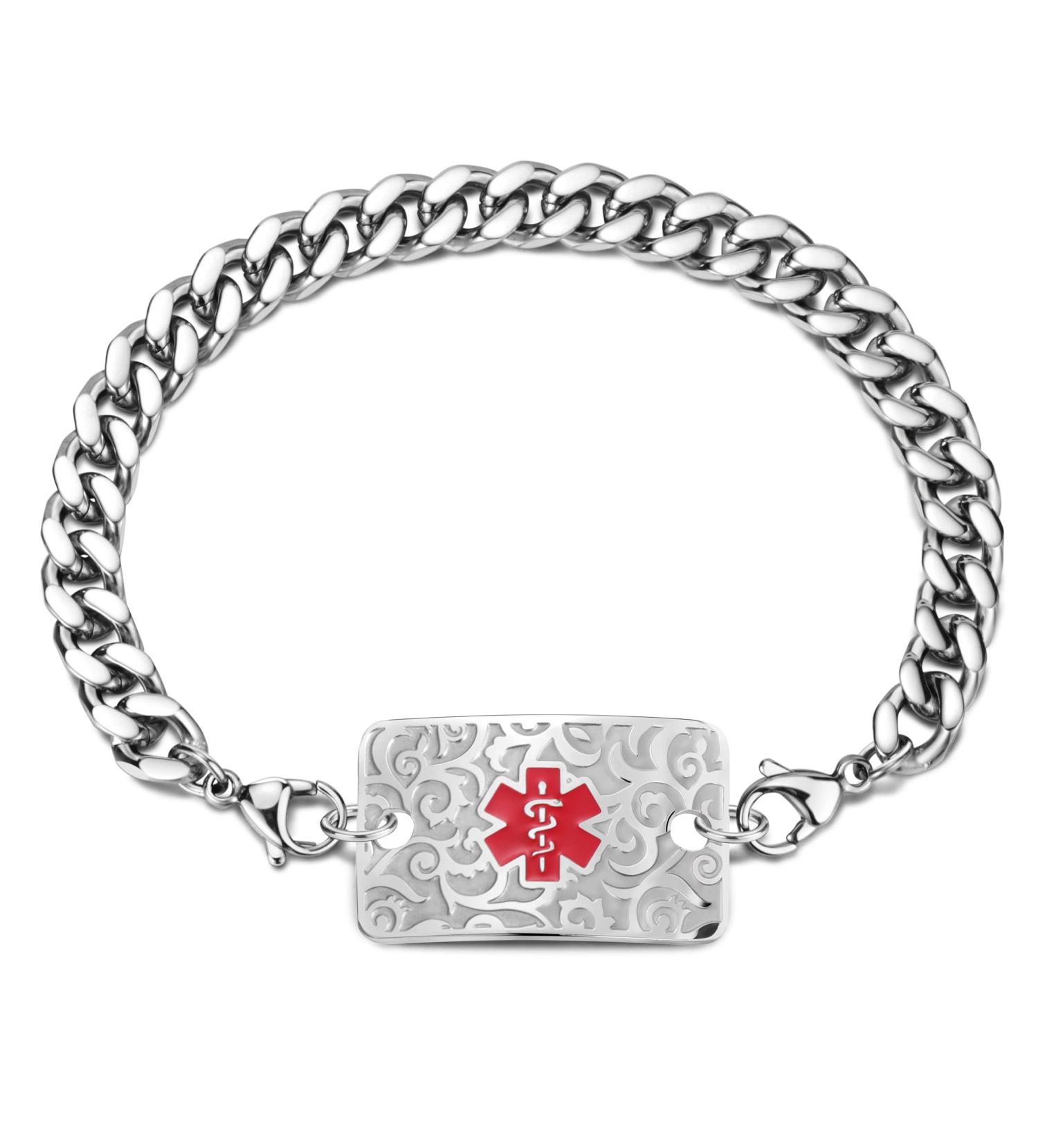 Custom Medical Alert Bracelets for Men - Free Engraving Personalize Your Emergency ID Jewelry | 7.5" Red Medical ID Awareness Bracelets - Buy Online on GoSupps.com