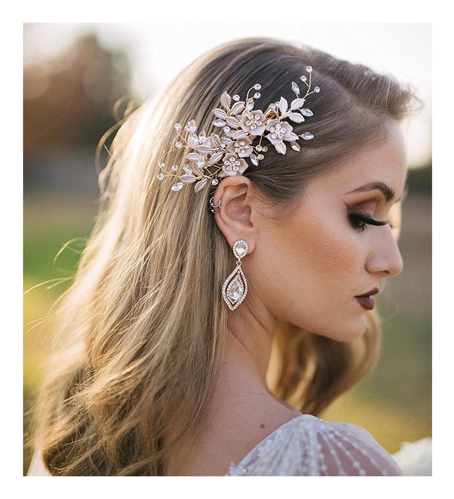 Smavles Wedding Hair Clipping Strass - Bridal Accessories - Silver & Rose Gold Flower Crystal Headdress for Women & Girls - Buy Online on GoSupps.com