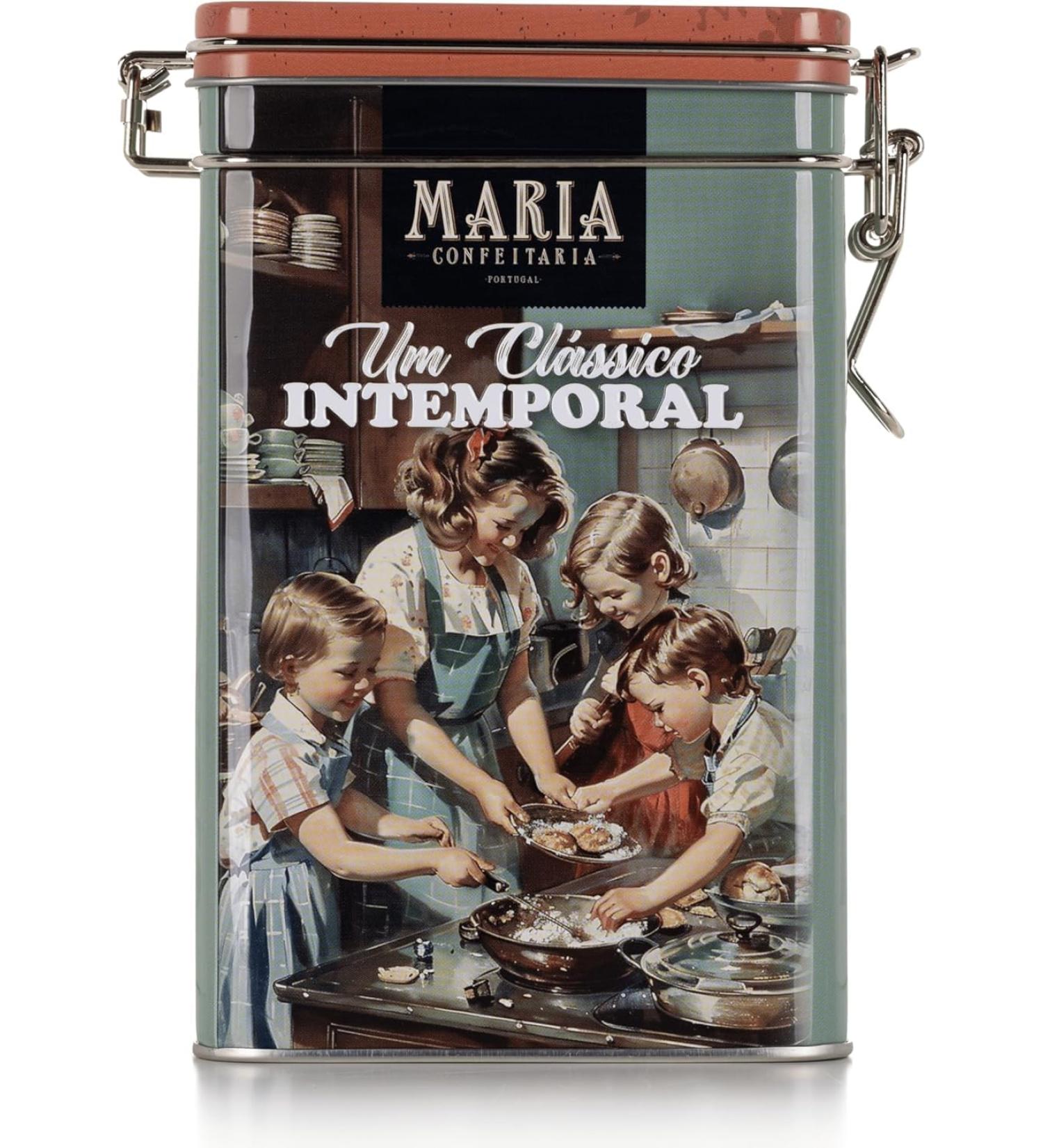 Maria Confeitaria Apple and cinnamon biscuits in a vintage-style tin - 150g - Crispy and spiced biscuits - Reusable tin for gifting or tea time