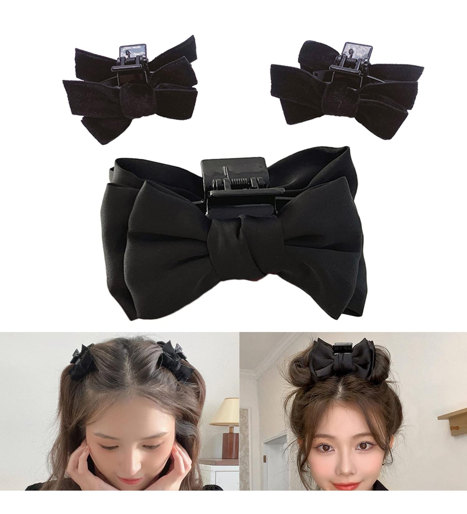 3 Pack Hair Claw Jaw Clips Set - Satin Bow and Grosgrain Ribbon Hair Accessories - Buy Online on GoSupps.com