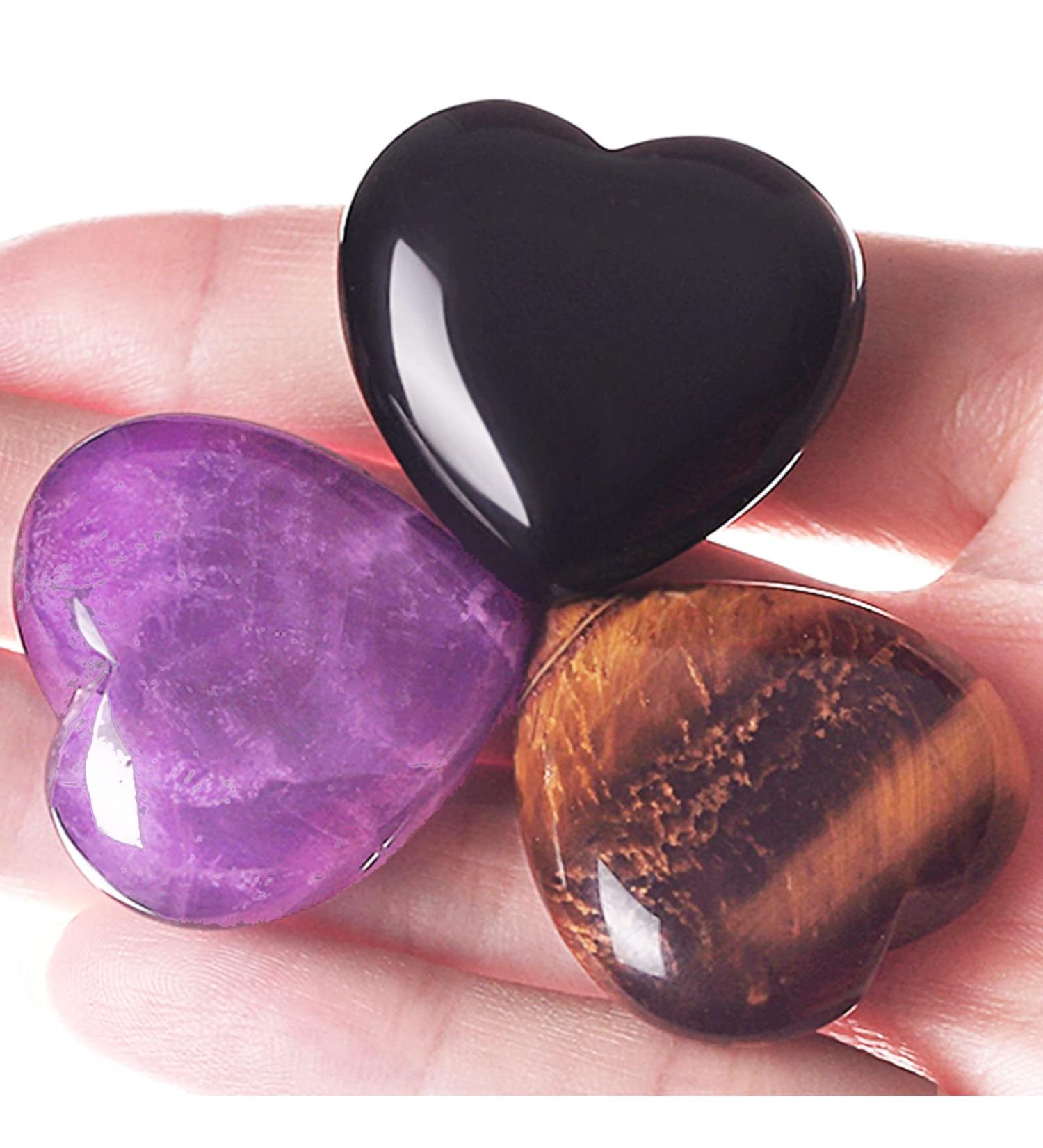 Buy Xiannvxi 1.2 Heartstones Set - Amethyst Obsidian & Tiger Eye Healing Crystals | Large Natural Gemstones for Holistic Wellness - Buy Online on GoSupps.com
