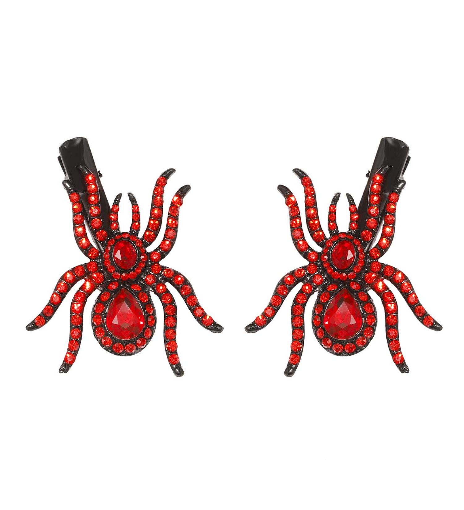 Halloween Sparkle Crystal Spider Hair Clips - Rhinestone Insect Barrette for Costume Dress-up in Red - Buy Online on GoSupps.com