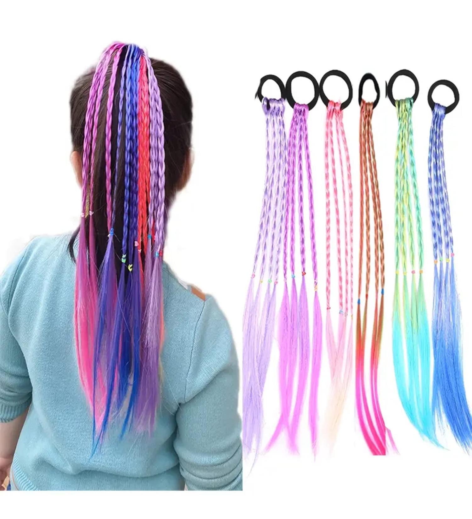 AirXing 6pcs Colorful Braided Wigs Ponytail Headbands for Kids Girls - Hair Extensions & Accessories (6 Colors-A) - Buy Online on GoSupps.com