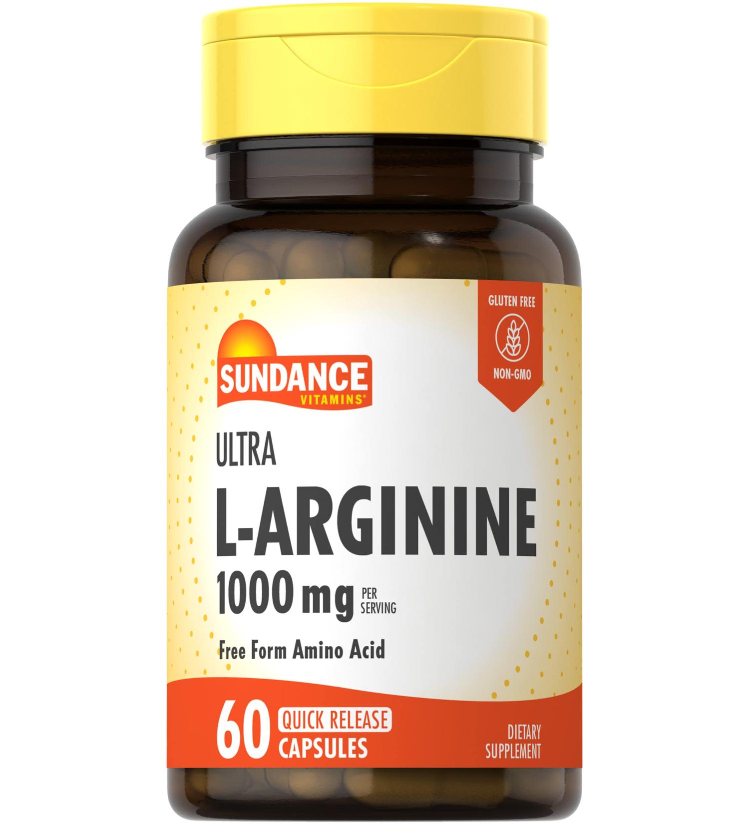 Sundance L-Arginine 1000mg Capsules | 60 Count | Free Form Amino Acid Supplement | Non-GMO and Gluten Free Supplement - Buy Online on GoSupps.com