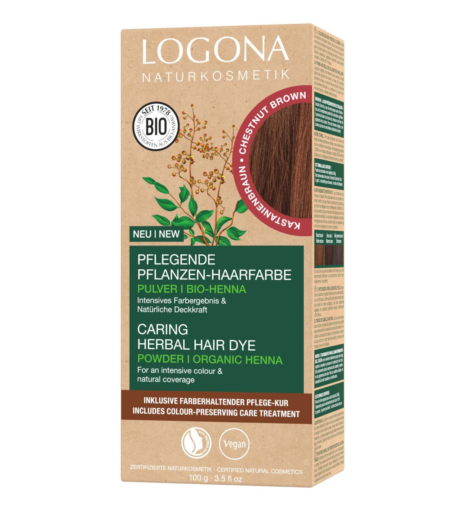 Logona Herbal Hair Color - Vegan Chestnut Brown Powder with Organic Henna | Natural & Nourishing | 100g - Buy Online on GoSupps.com