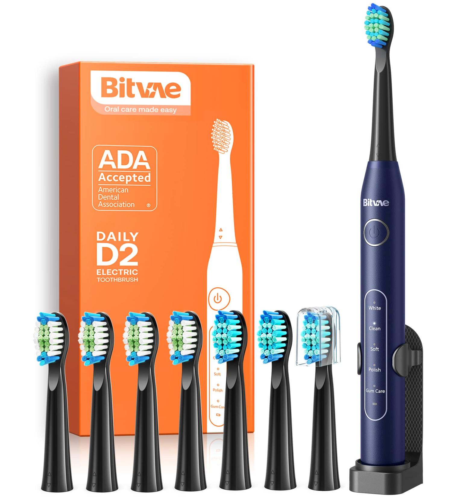 Bitvae Electric Toothbrush for Adults and Kids | Rechargeable Sonic Toothbrush | ADA Accepted | 8 Heads | Travel-friendly | Midnight Blue - Buy Online on GoSupps.com