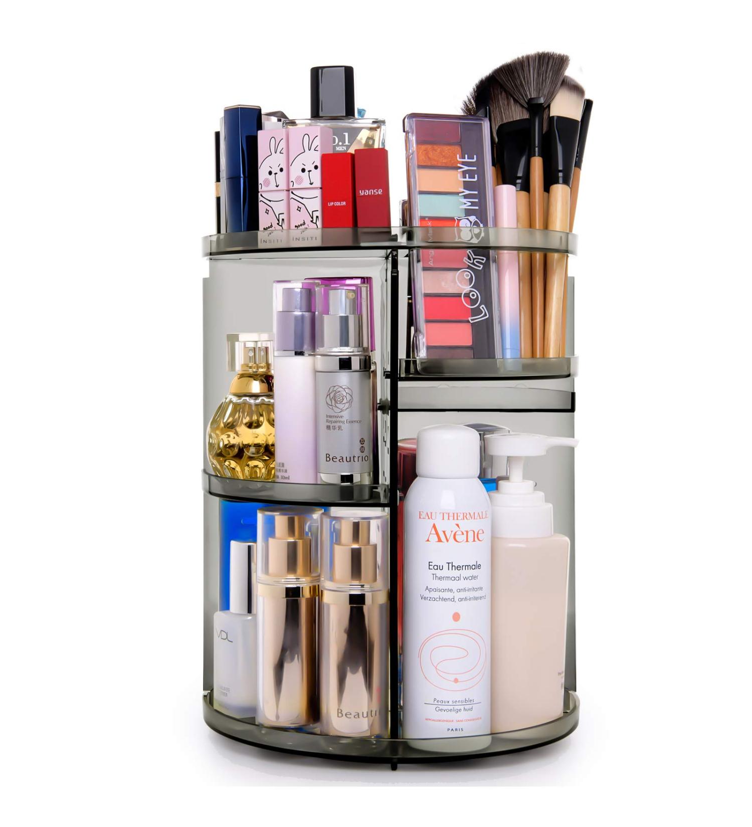 360 Degree Rotation Makeup Organizer Gray | Lazy Susan Cosmetics Storage Shelf | Rotating Display Rack for Countertop | Bathroom Counter Organizer - Buy Online on GoSupps.com