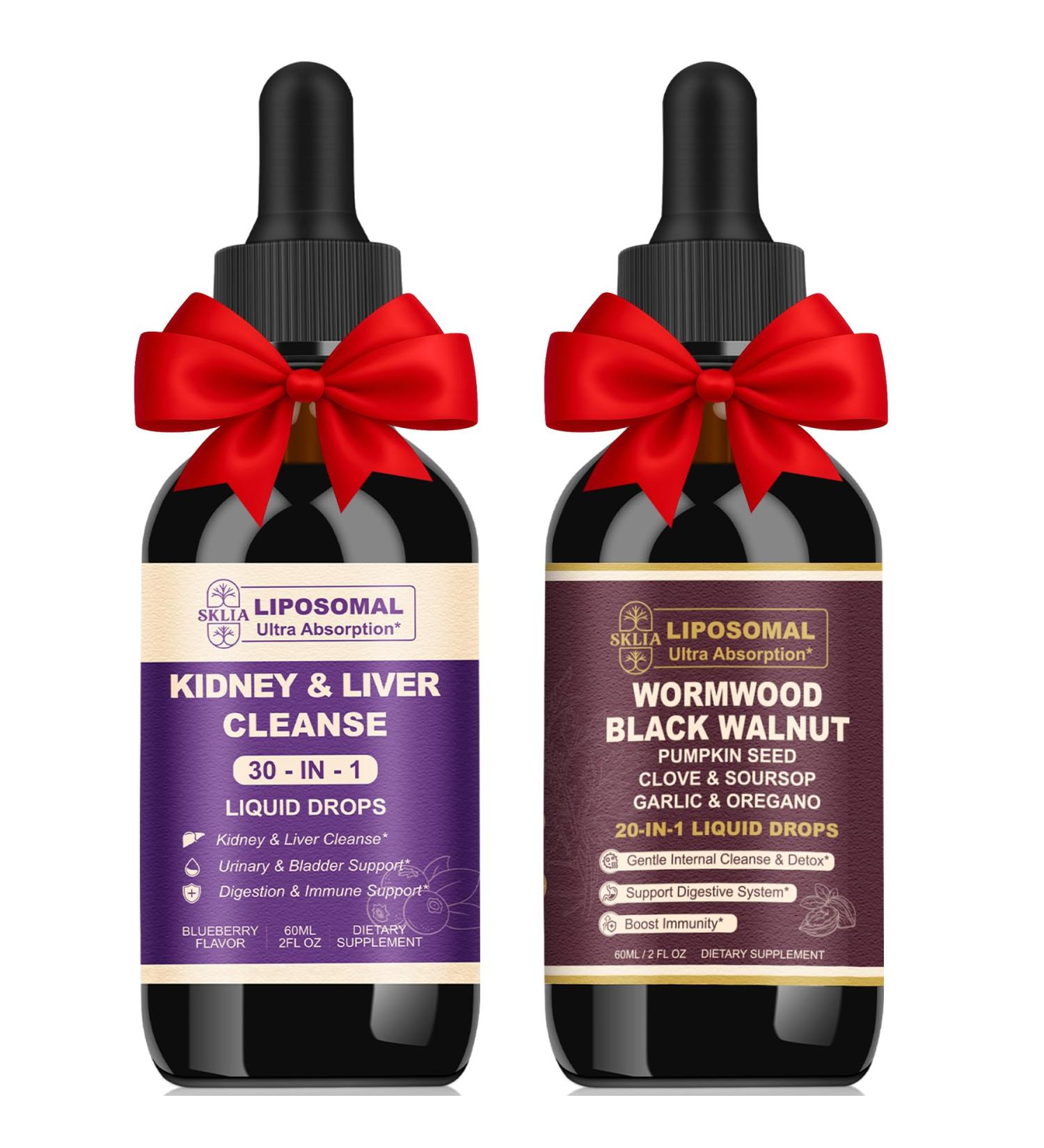 20-in-1 Liposomal Wormwood Black Walnut Cleanse for Humans Drops Liquid & 30-in-1 Kidney and Liver Cleanse Detox & Repair Drops Kidney Support Supplement & Rapid Gut Cleanse & Digestive Support - Buy Online on GoSupps.com