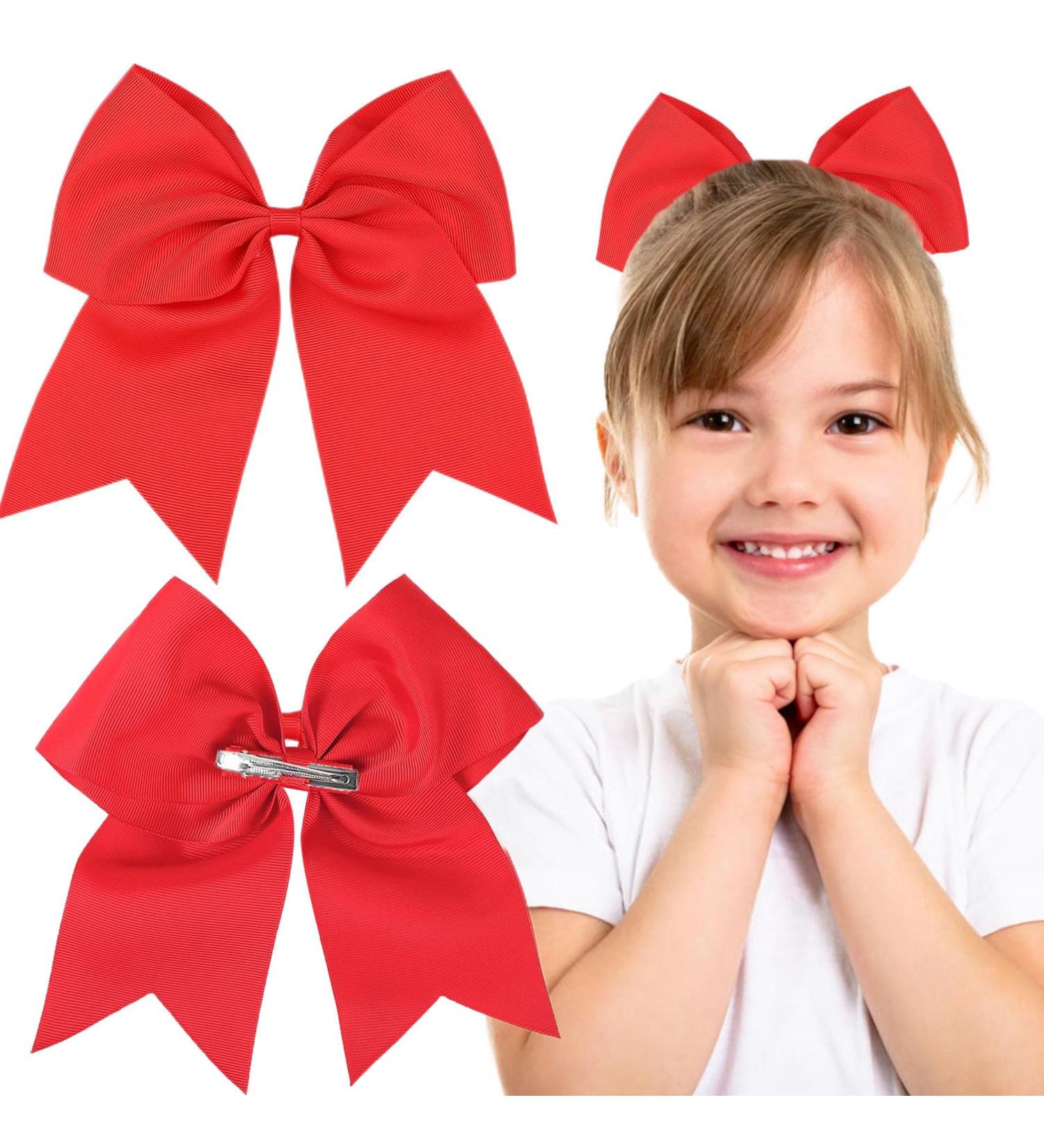 2 Pieces 7 Inch Large Ribbon Bows Hair Clips School Girls Red Ribbon for Hair Ponytail Holders Hair Styling Accessories - Buy Online on GoSupps.com