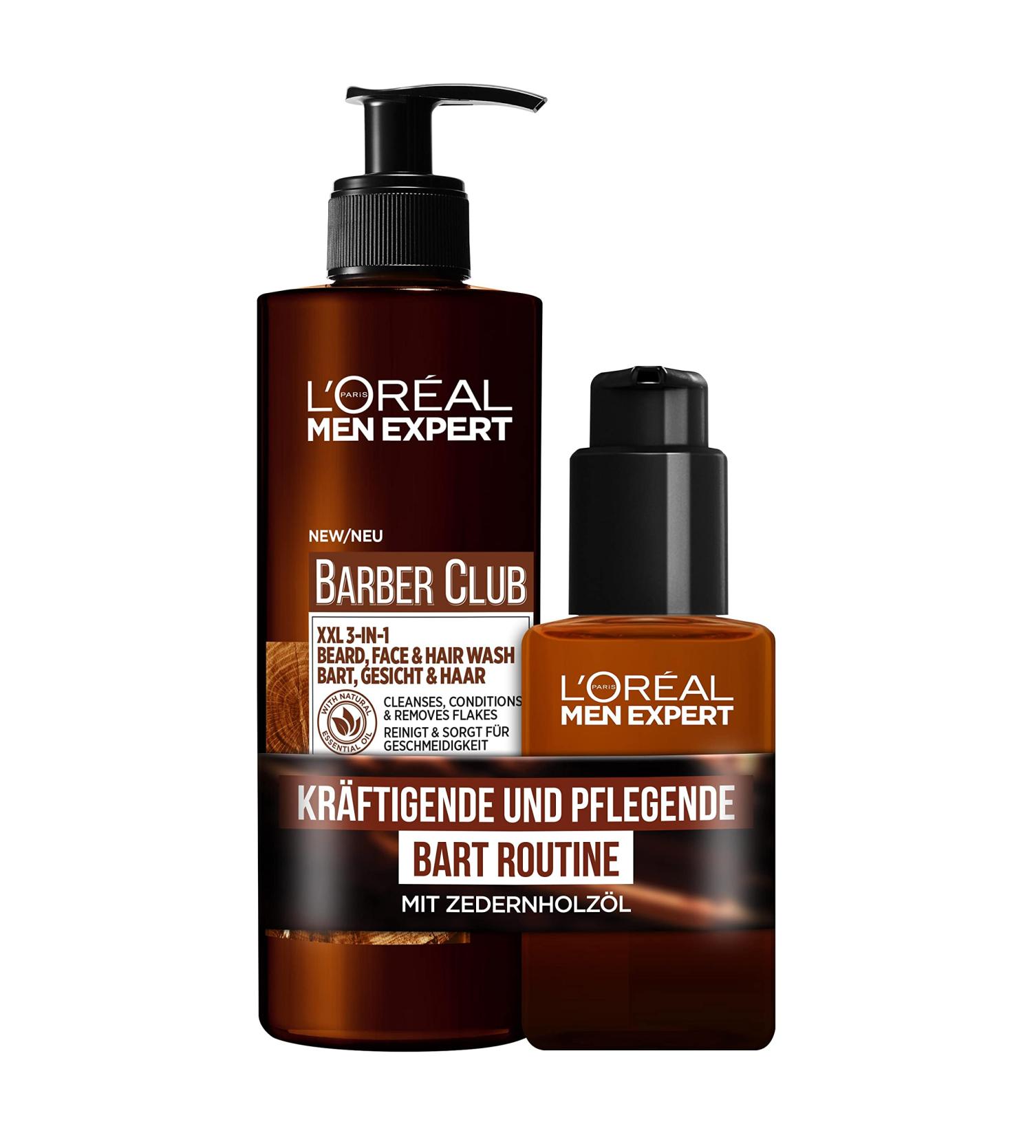 L'Or al Men Expert XXL Beard Care Set - Nourishing Beard Oil & Bartshampoo with Cedar Wood Oil | Barber Club - Strong & Well-Kept Beard - Buy Online on GoSupps.com