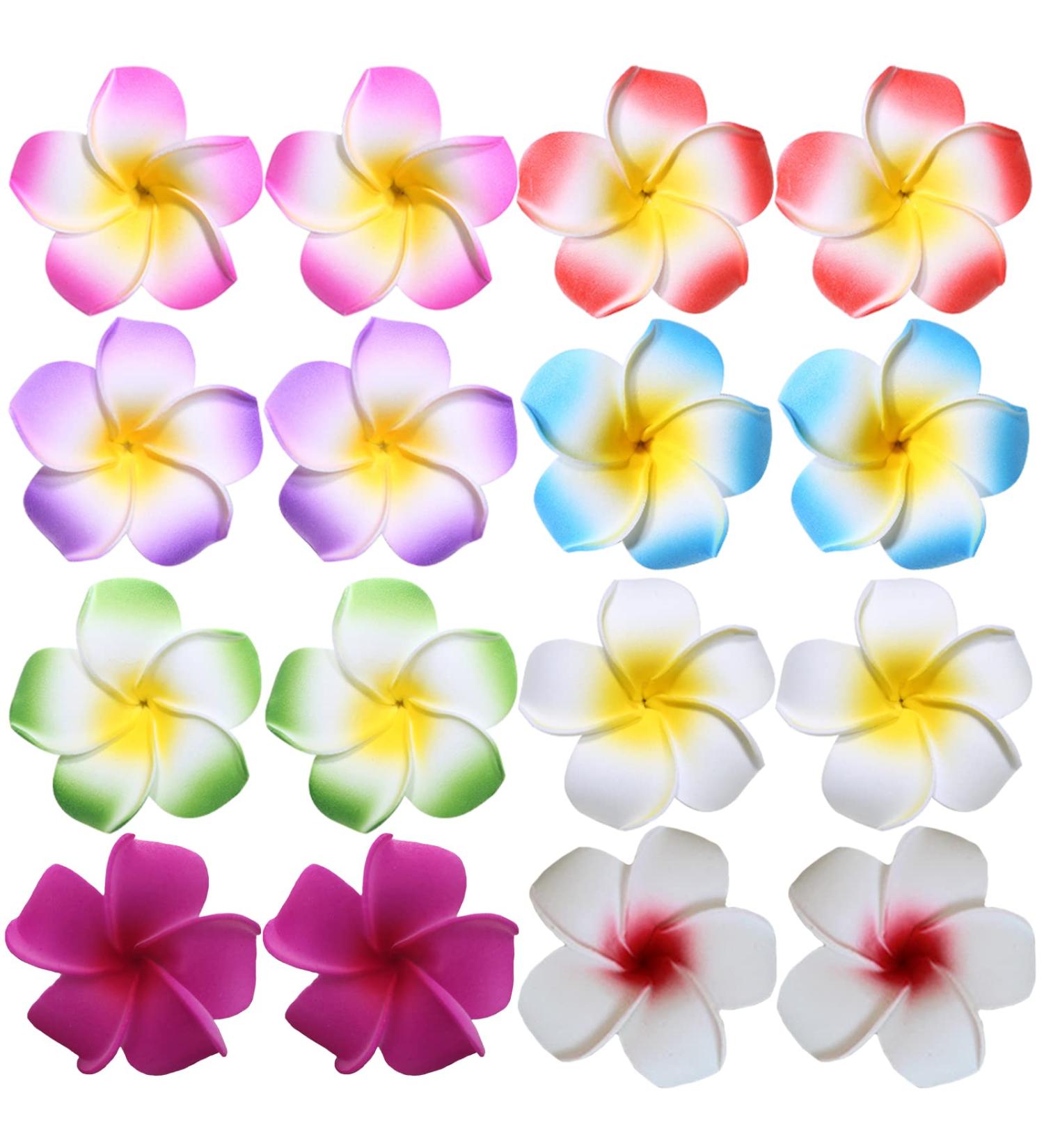 16 Pcs Plumeria Hair Clips - Multicolor Hawaiian Floral Barrettes for Women - Tropical Luau Festival Headpiece - Buy Online on GoSupps.com