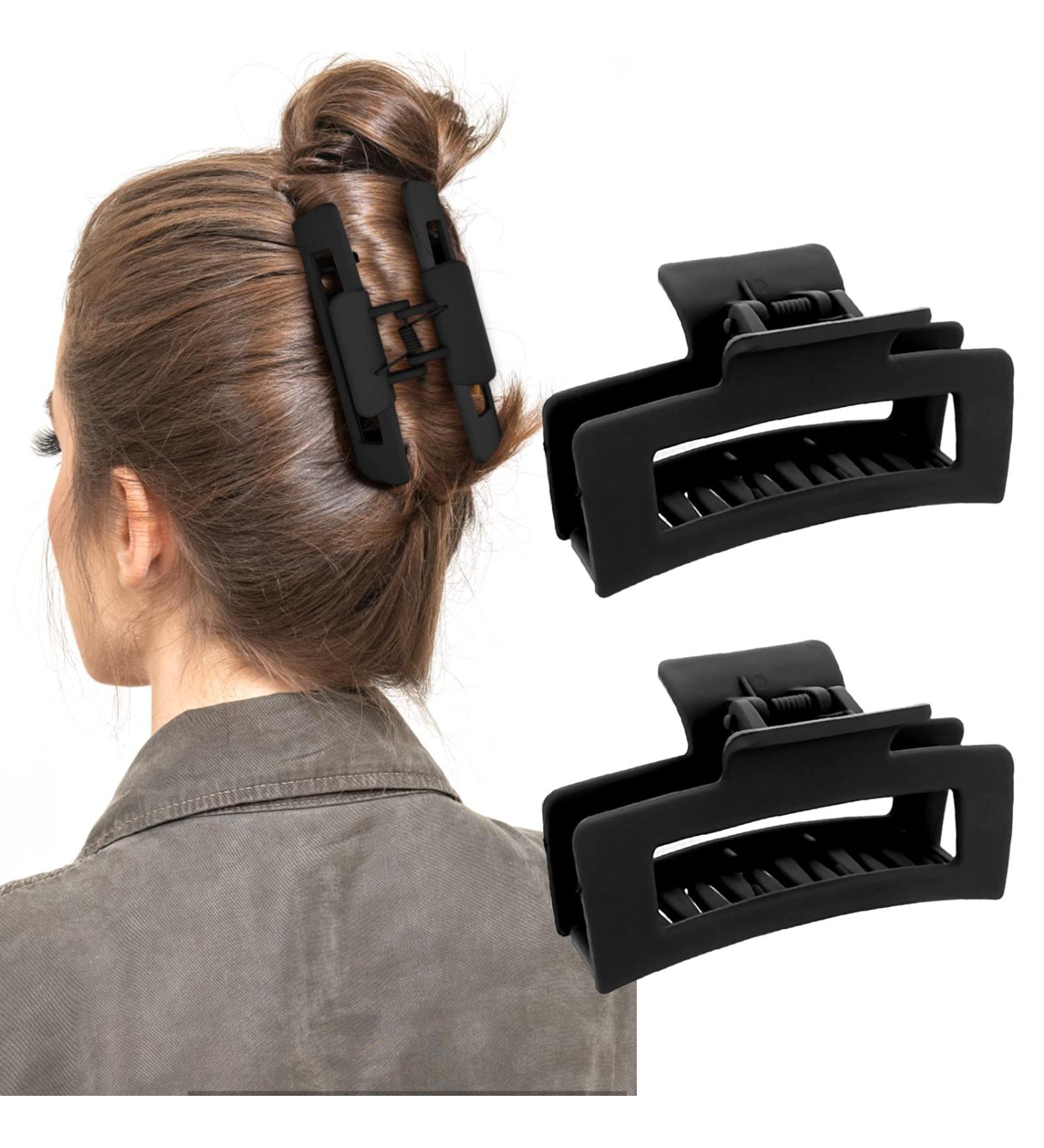 Matte Square Claw Clips 3.5 Inch - Strong Hold Non-Slip Hair Clamps for Women Girls - Set of 2 Black Medium Hair Styling Accessories - Buy Online on GoSupps.com